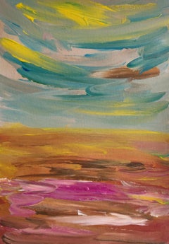 Pittura acrilica astratta contemporanea su carta di un paesaggio marino impressionista