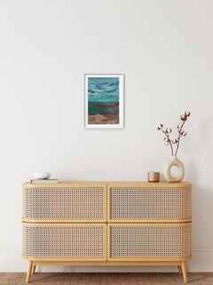 Contemporary abstract impressionist seascape seaside acrylic painting on paper