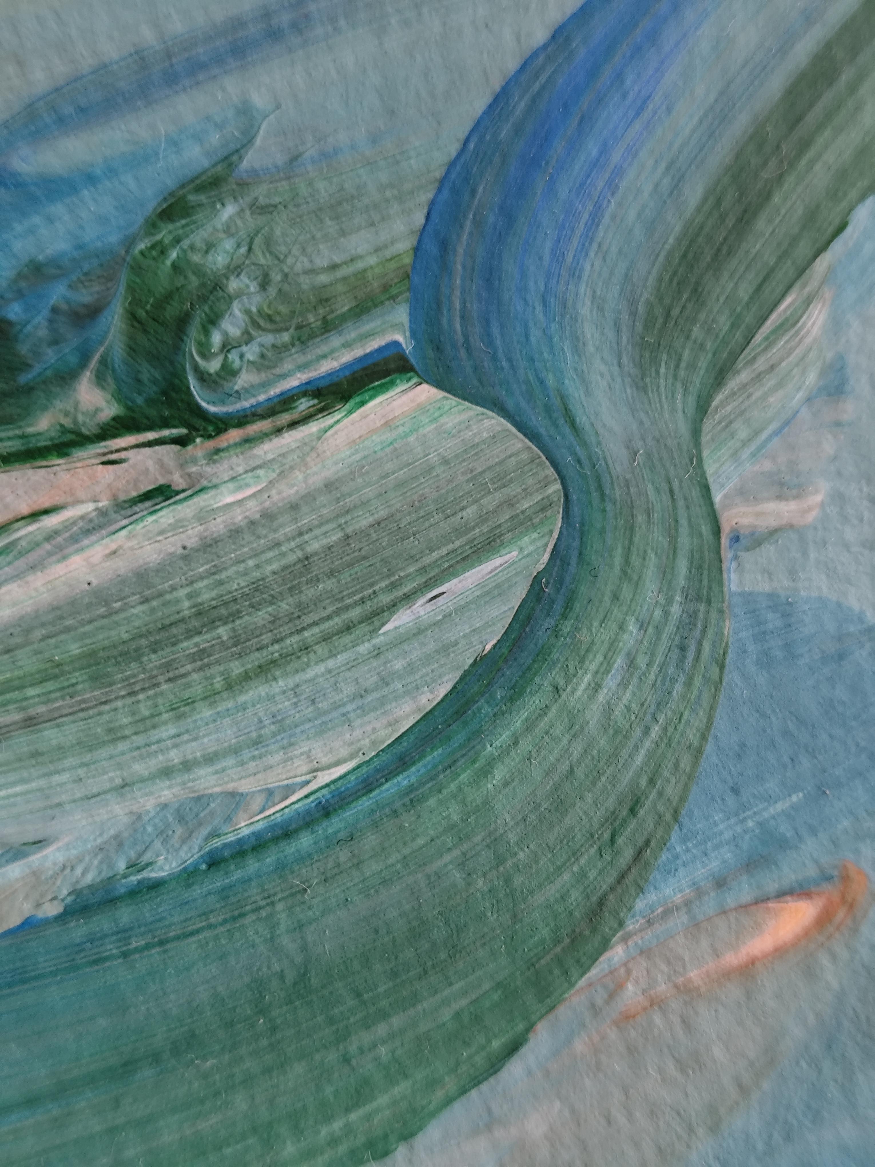 Paisaje marino abstracto impresionista contemporáneo pintura acrílica sobre papel en venta 15