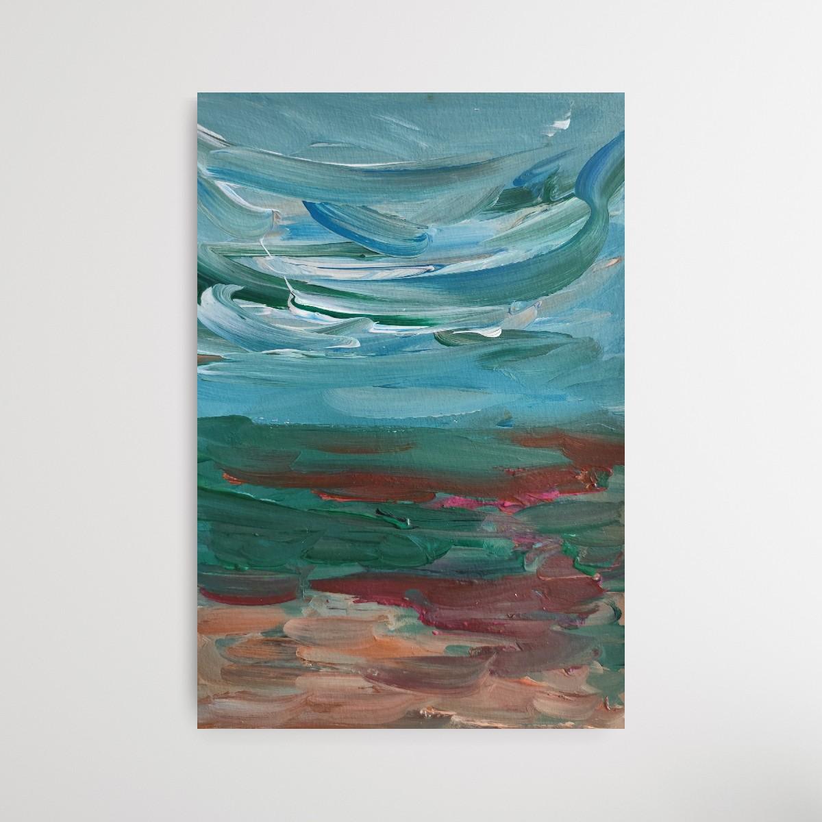 Paisaje marino abstracto impresionista contemporáneo pintura acrílica sobre papel en venta 3