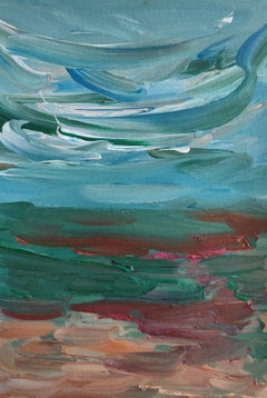Contemporary abstract impressionist seascape seaside acrylic painting on paper