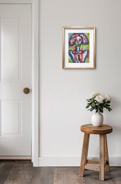 "Hidden fire" Contemporary abstract expressionist woman's portrait on paper