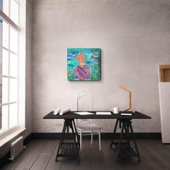 Large abstract impressionist painting woman oil canvas "I love water lilies"