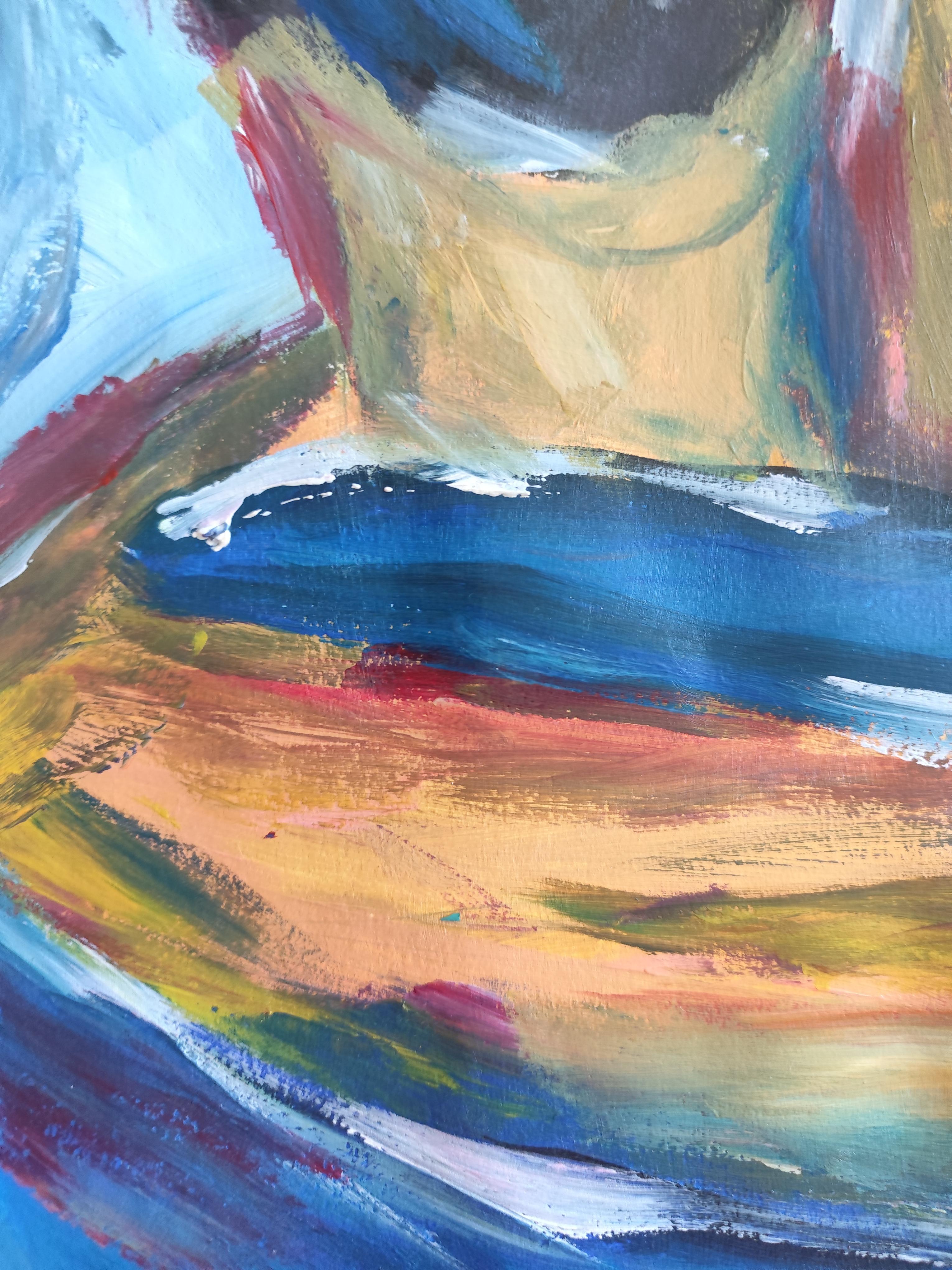 Pintura acrílica expresiva impresionista de una pareja sobre papel 