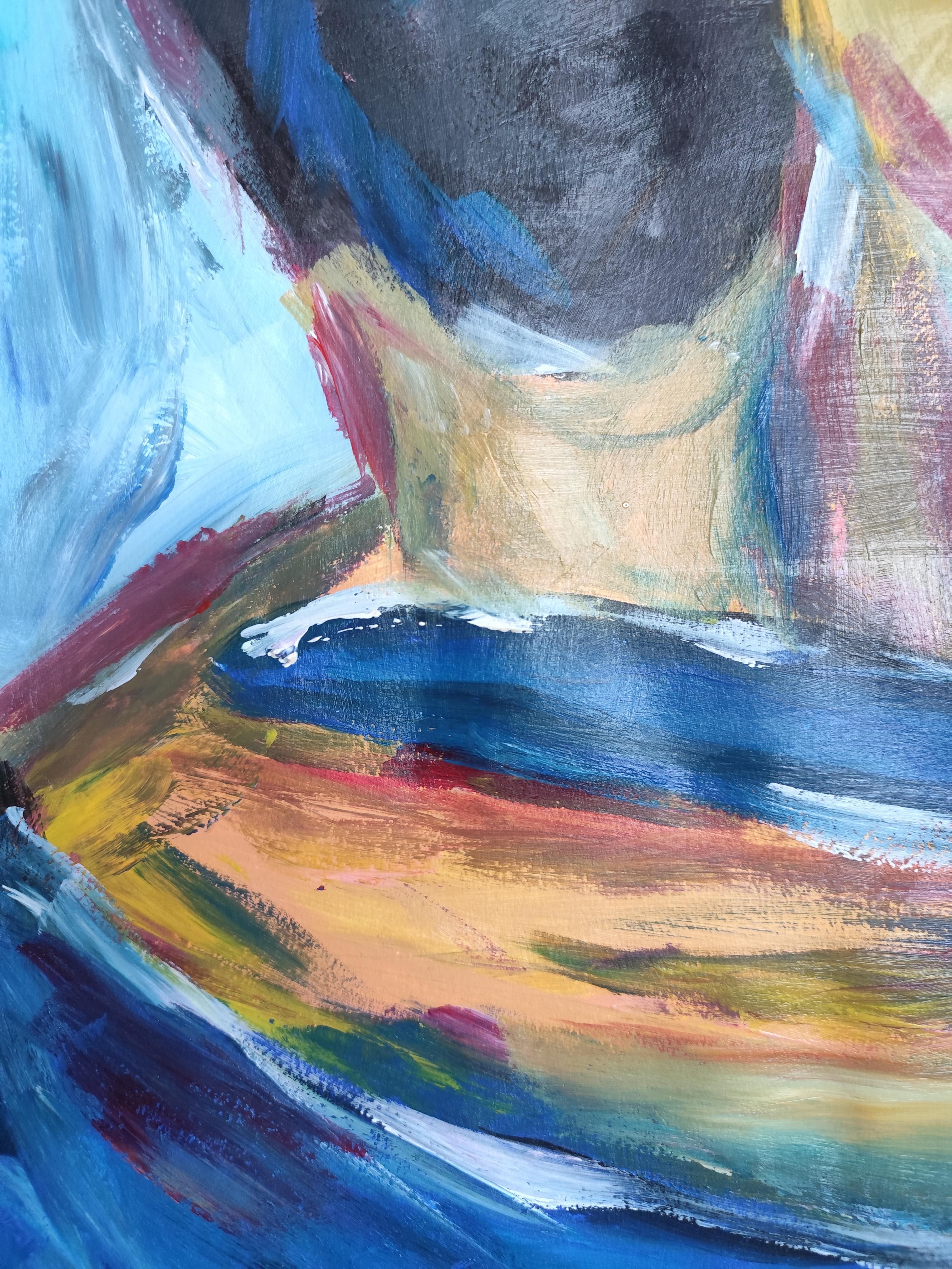 Pintura acrílica expresiva impresionista de una pareja sobre papel 