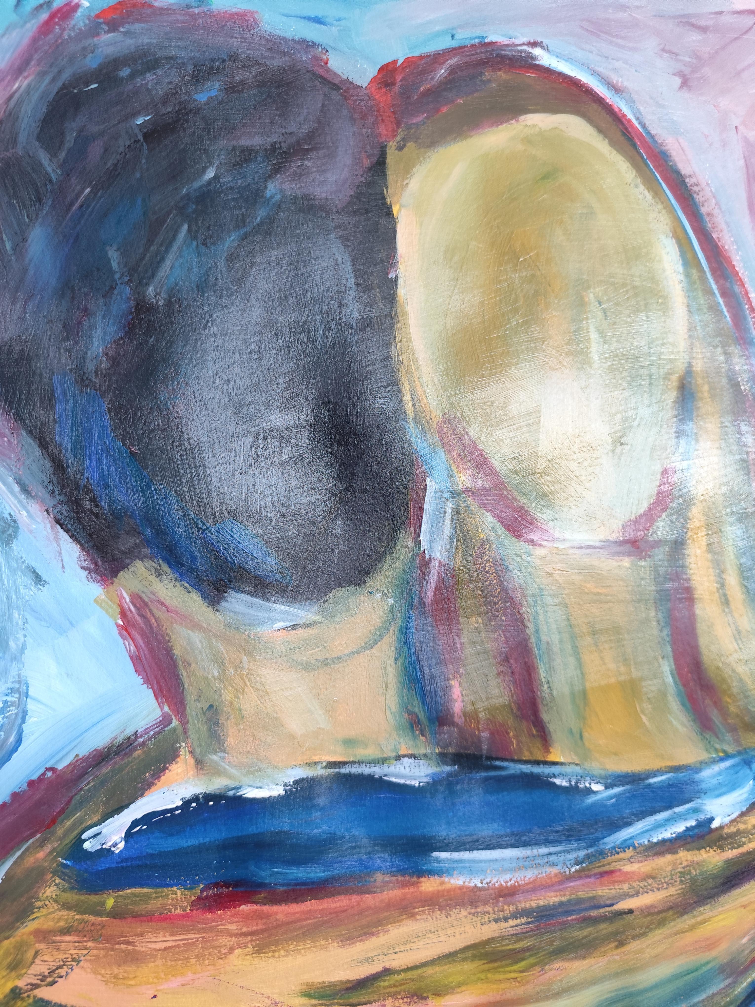 Pintura acrílica expresiva impresionista de una pareja sobre papel 