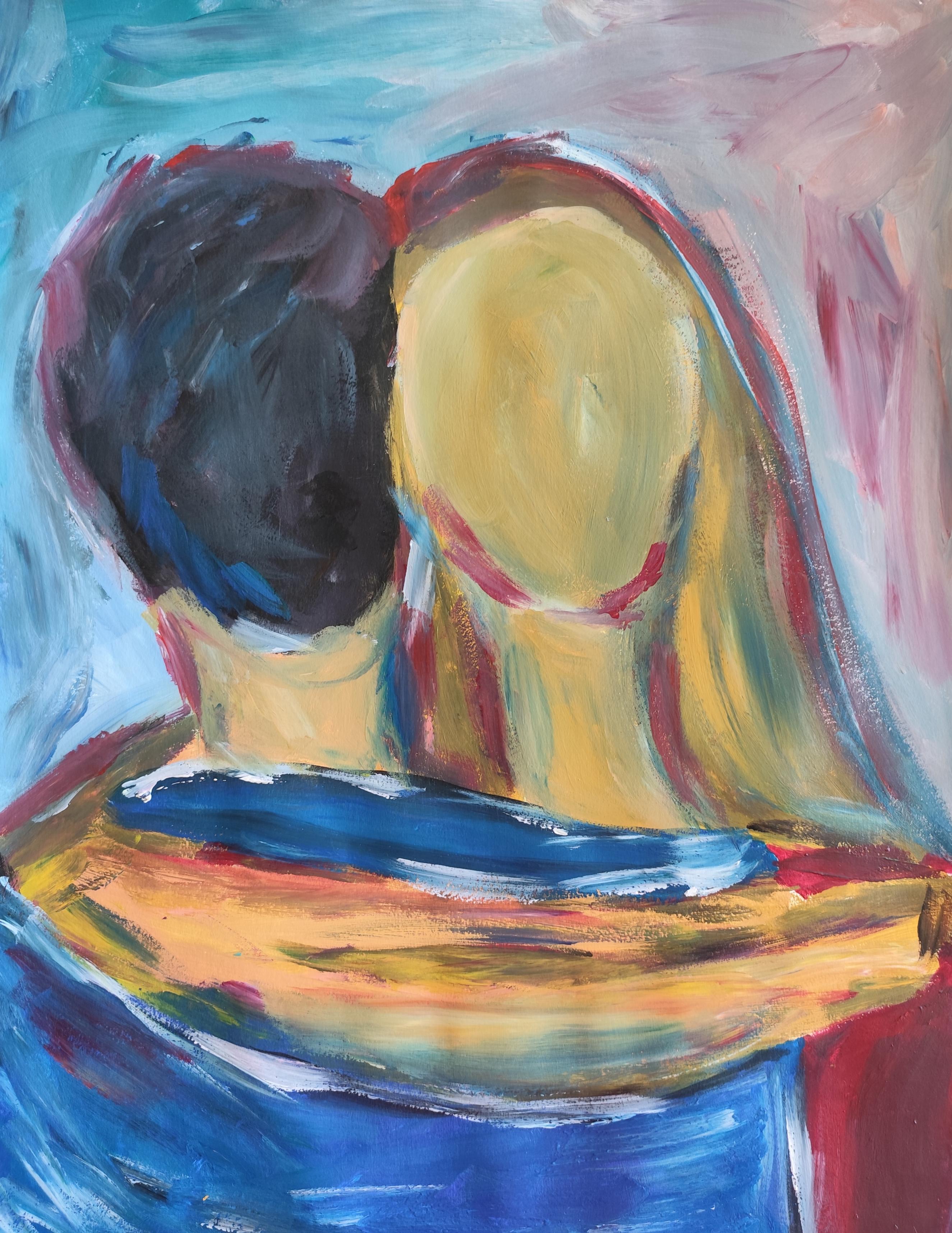 Pintura acrílica expresiva impresionista de una pareja sobre papel 