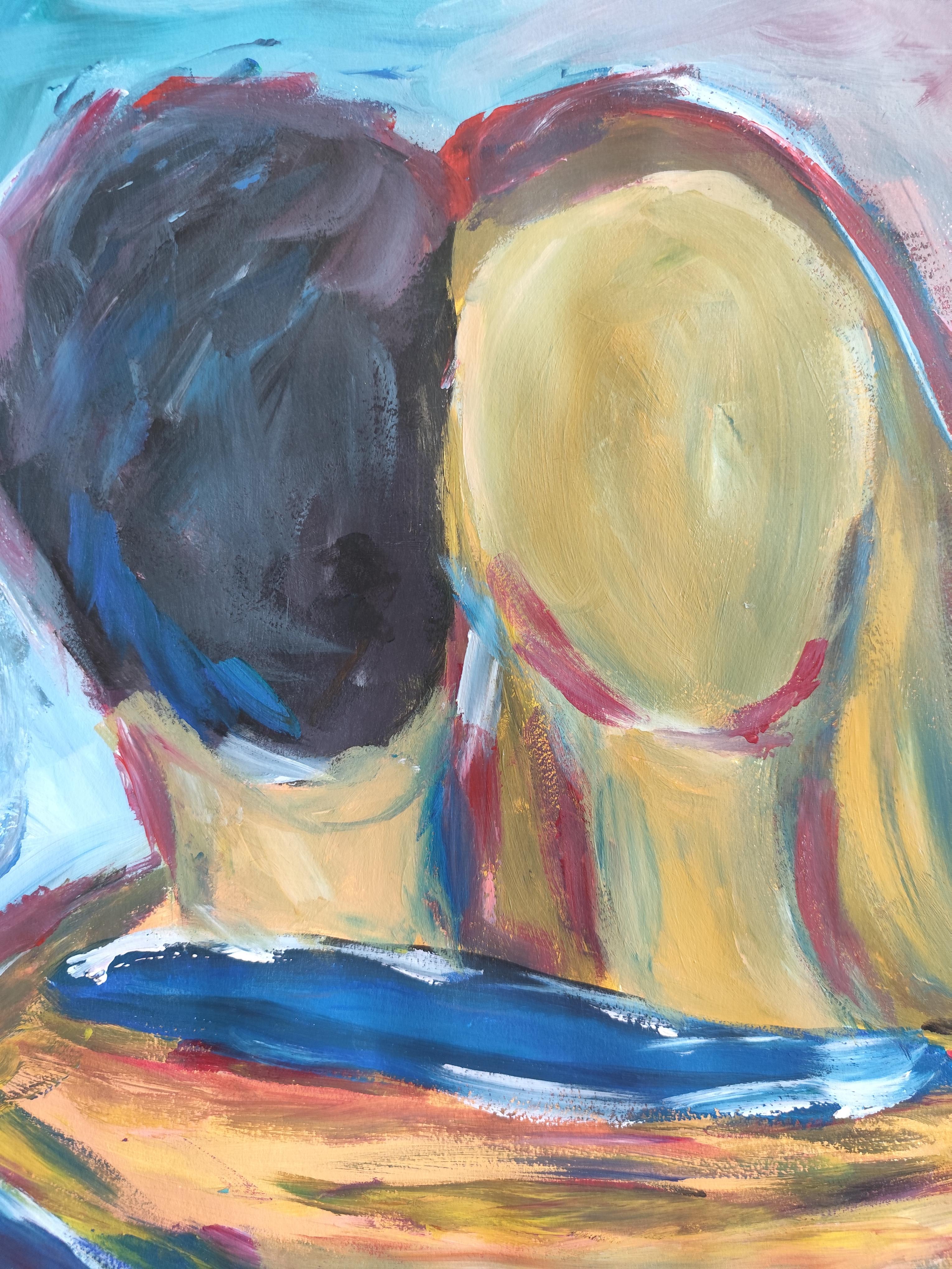 Pintura acrílica expresiva impresionista de una pareja sobre papel 