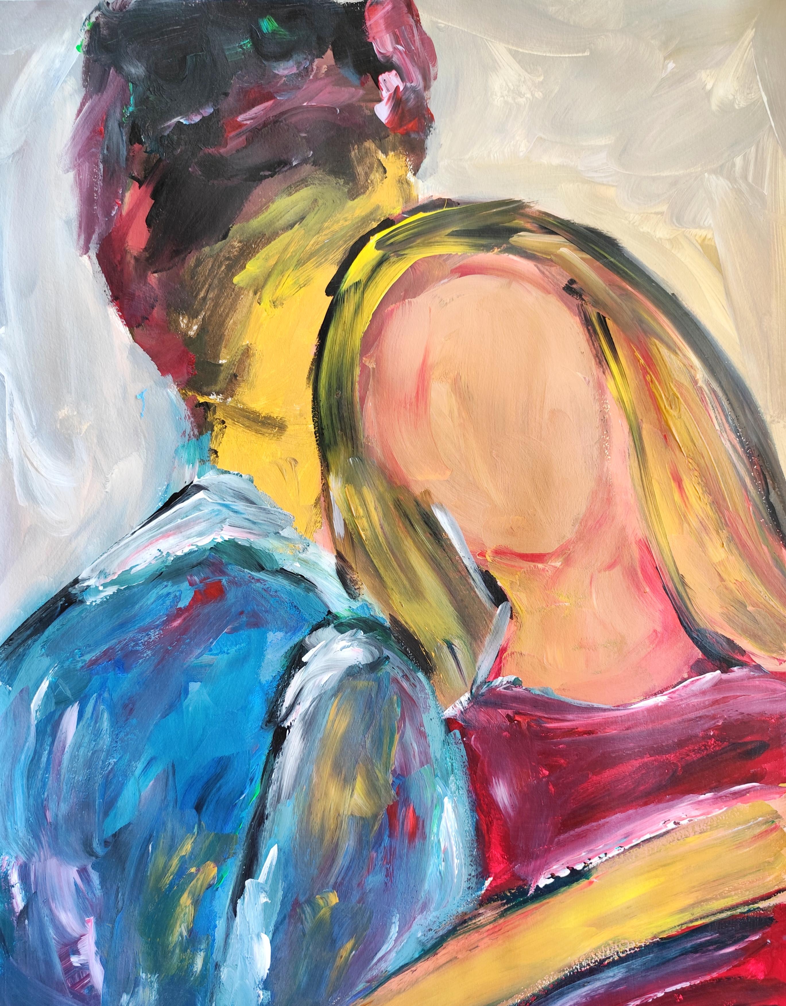 Portrait Painting de Mougenot Natalya - Pintura acrílica expresiva impresionista de una pareja "Juntos con fuerza"
