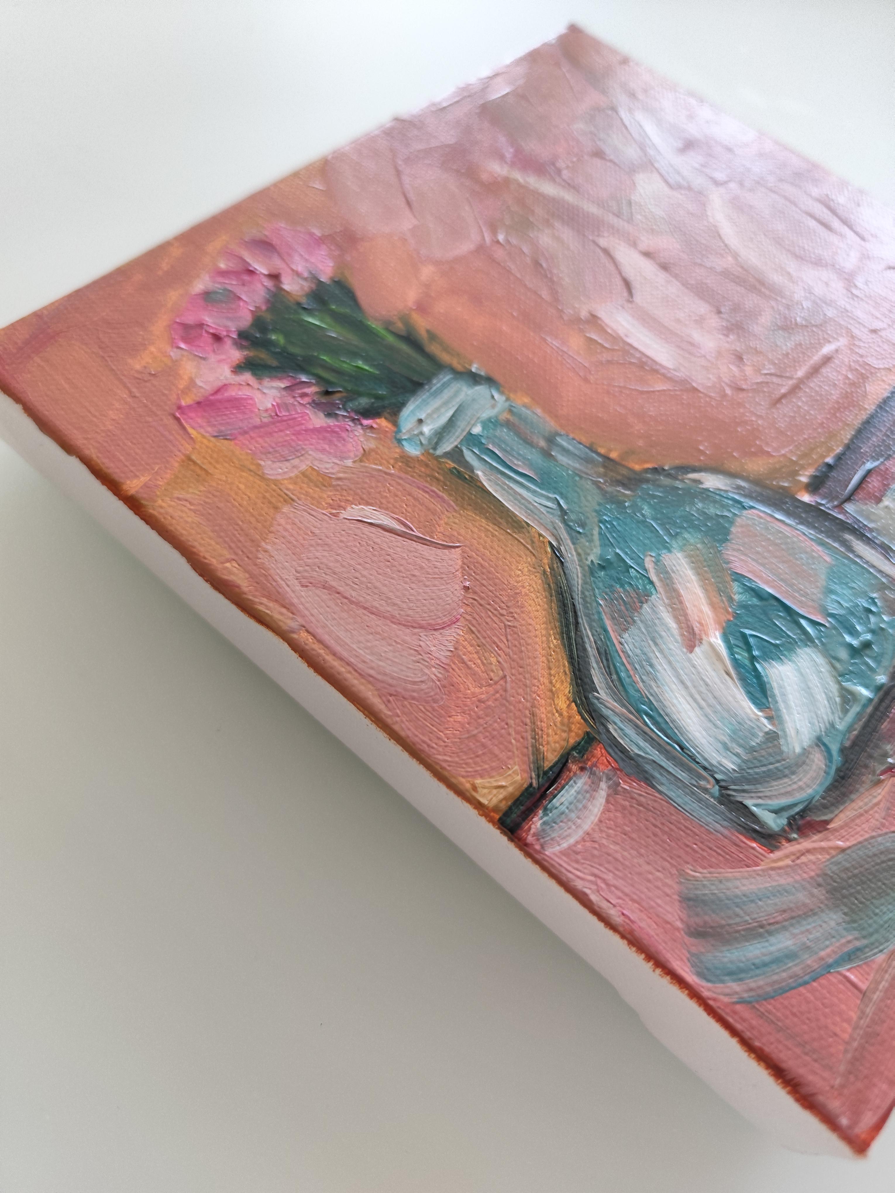 Pintura al óleo expresiva floral impresionista sobre lienzo 