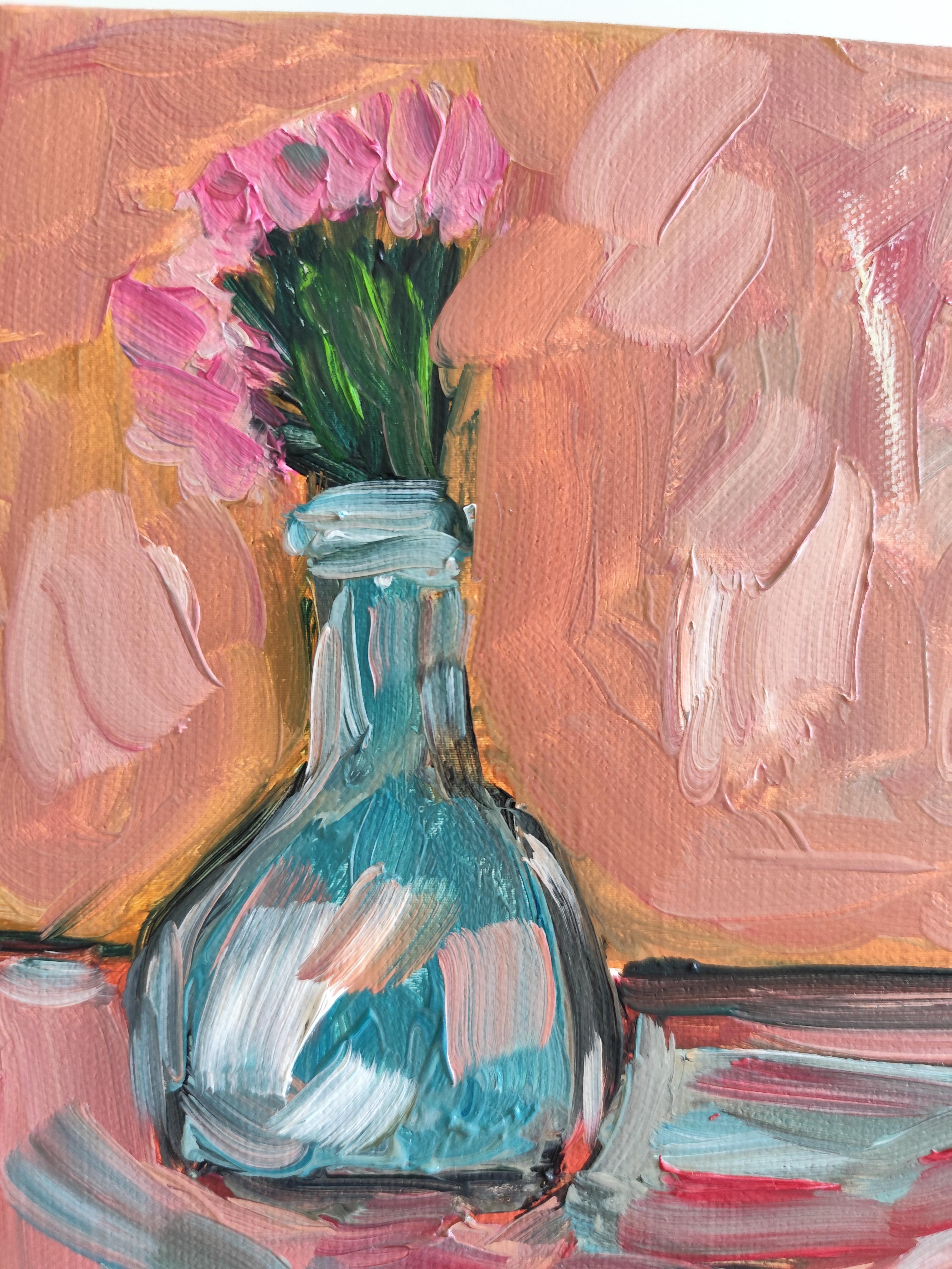Pintura al óleo expresiva floral impresionista sobre lienzo 