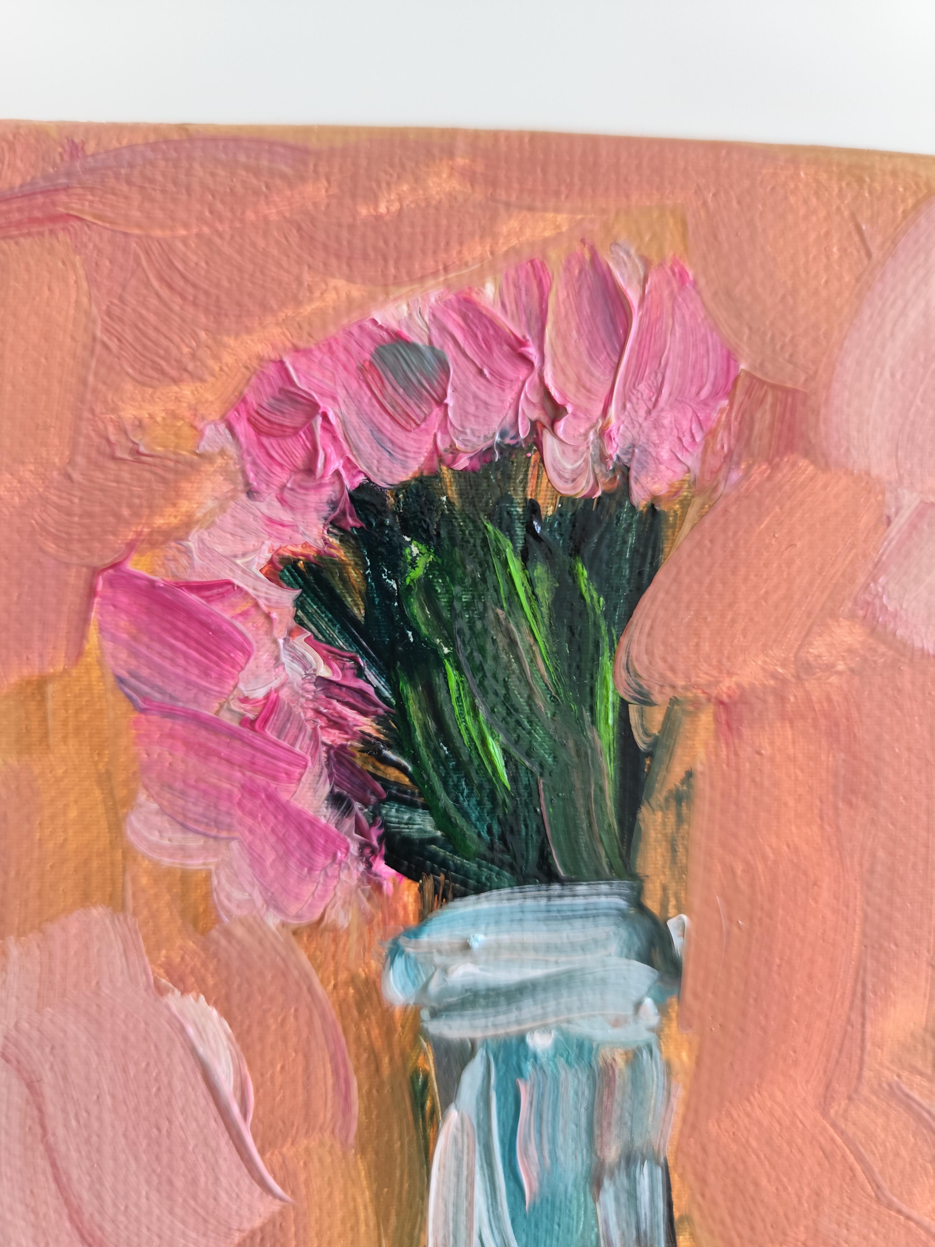 Pintura al óleo expresiva floral impresionista sobre lienzo 