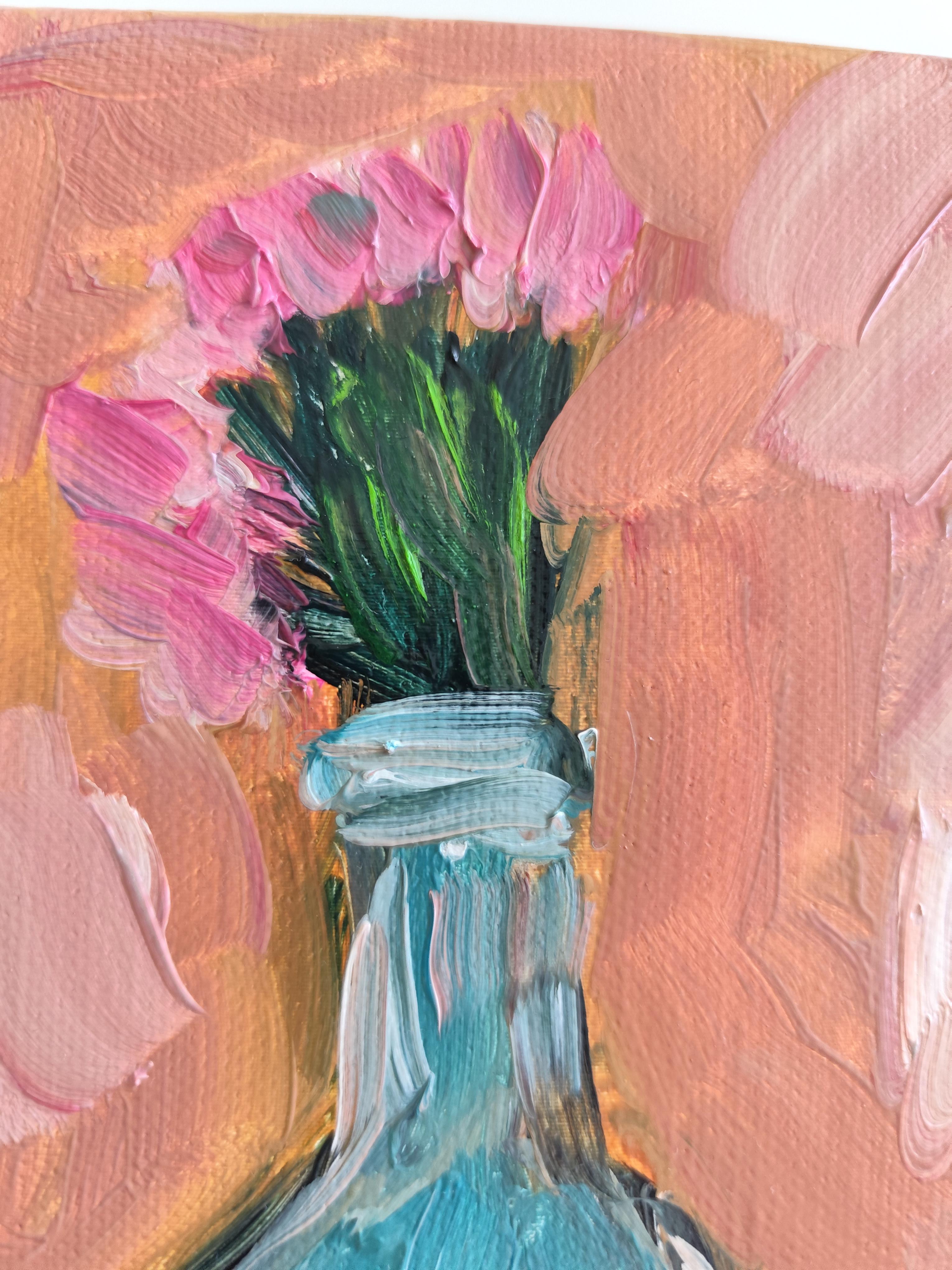 Pintura al óleo expresiva floral impresionista sobre lienzo 