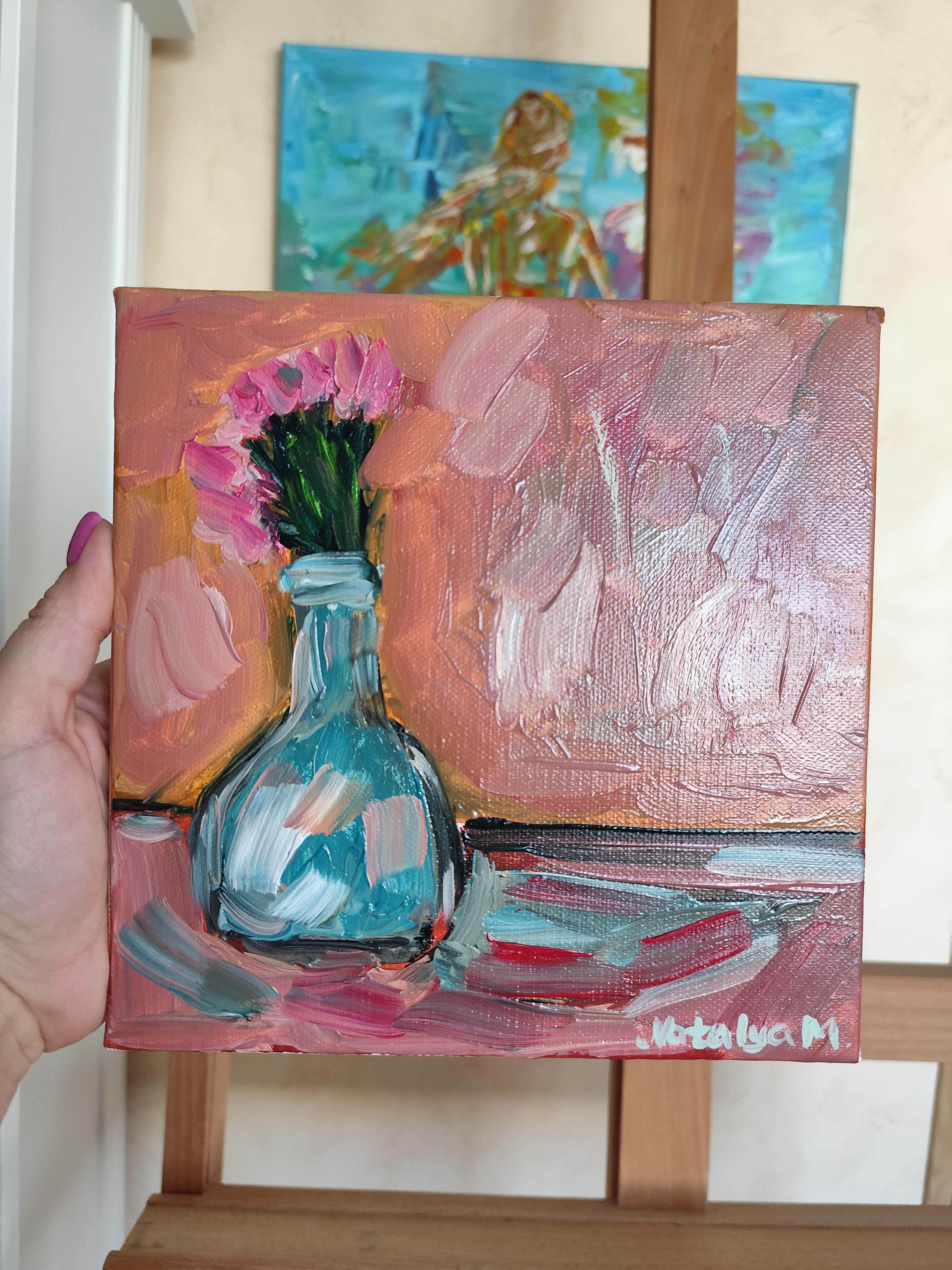 Pintura al óleo expresiva floral impresionista sobre lienzo 