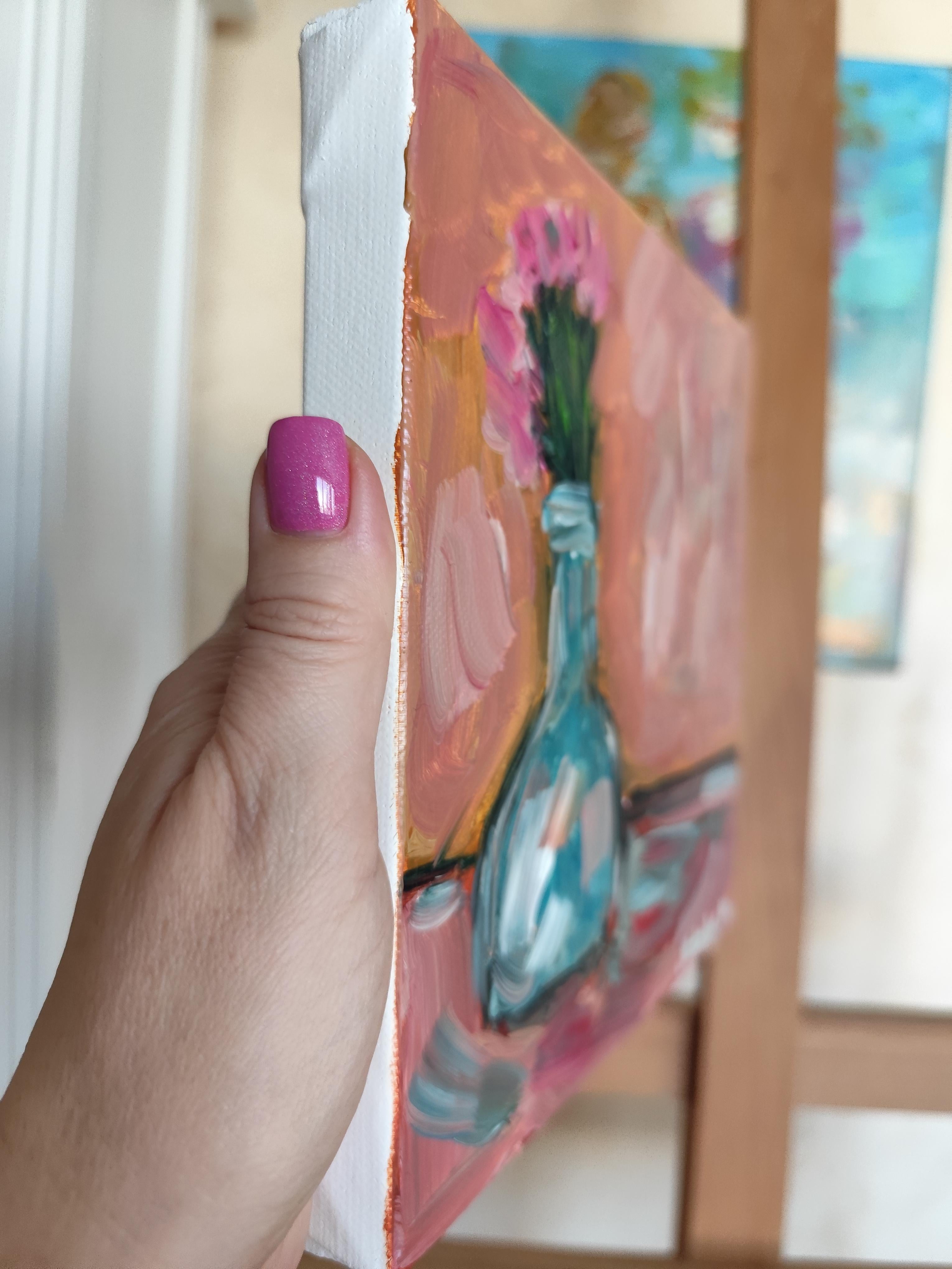 Pintura al óleo expresiva floral impresionista sobre lienzo 
