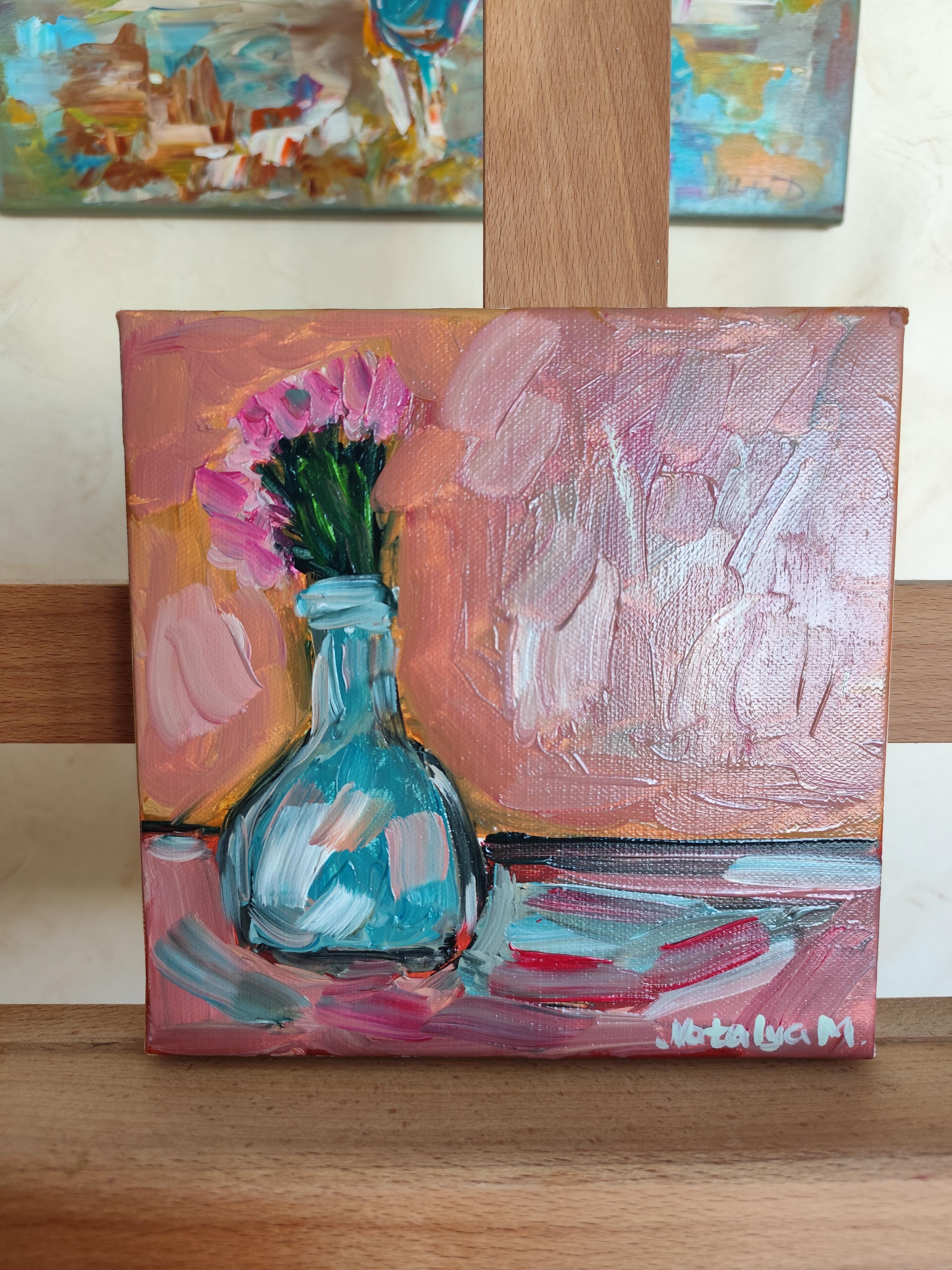 Pintura al óleo expresiva floral impresionista sobre lienzo 