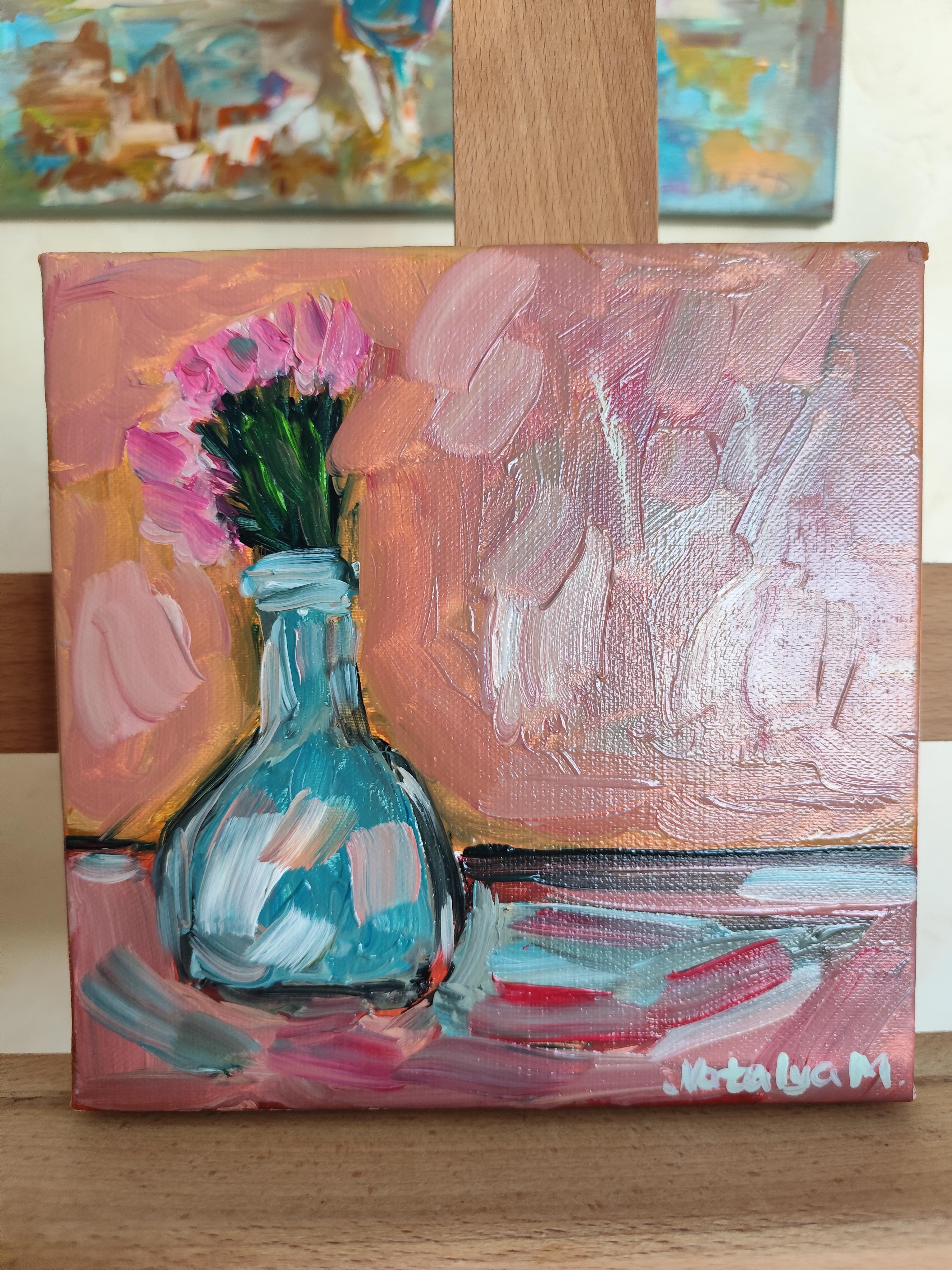 Pintura al óleo expresiva floral impresionista sobre lienzo 