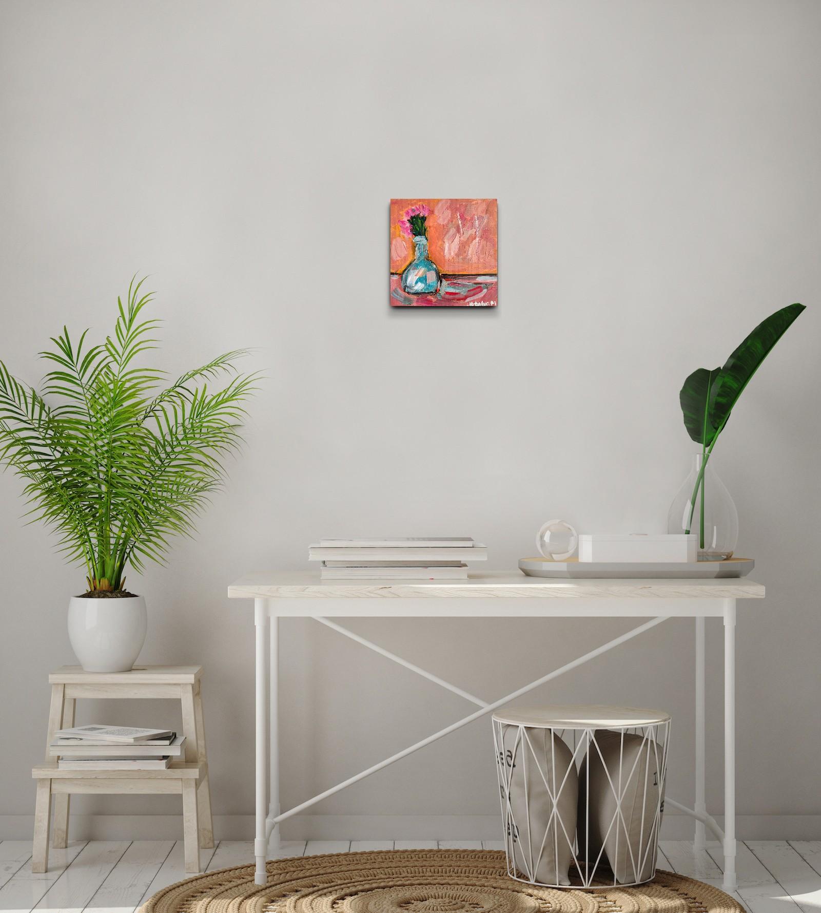 Pintura al óleo expresiva floral impresionista sobre lienzo 
