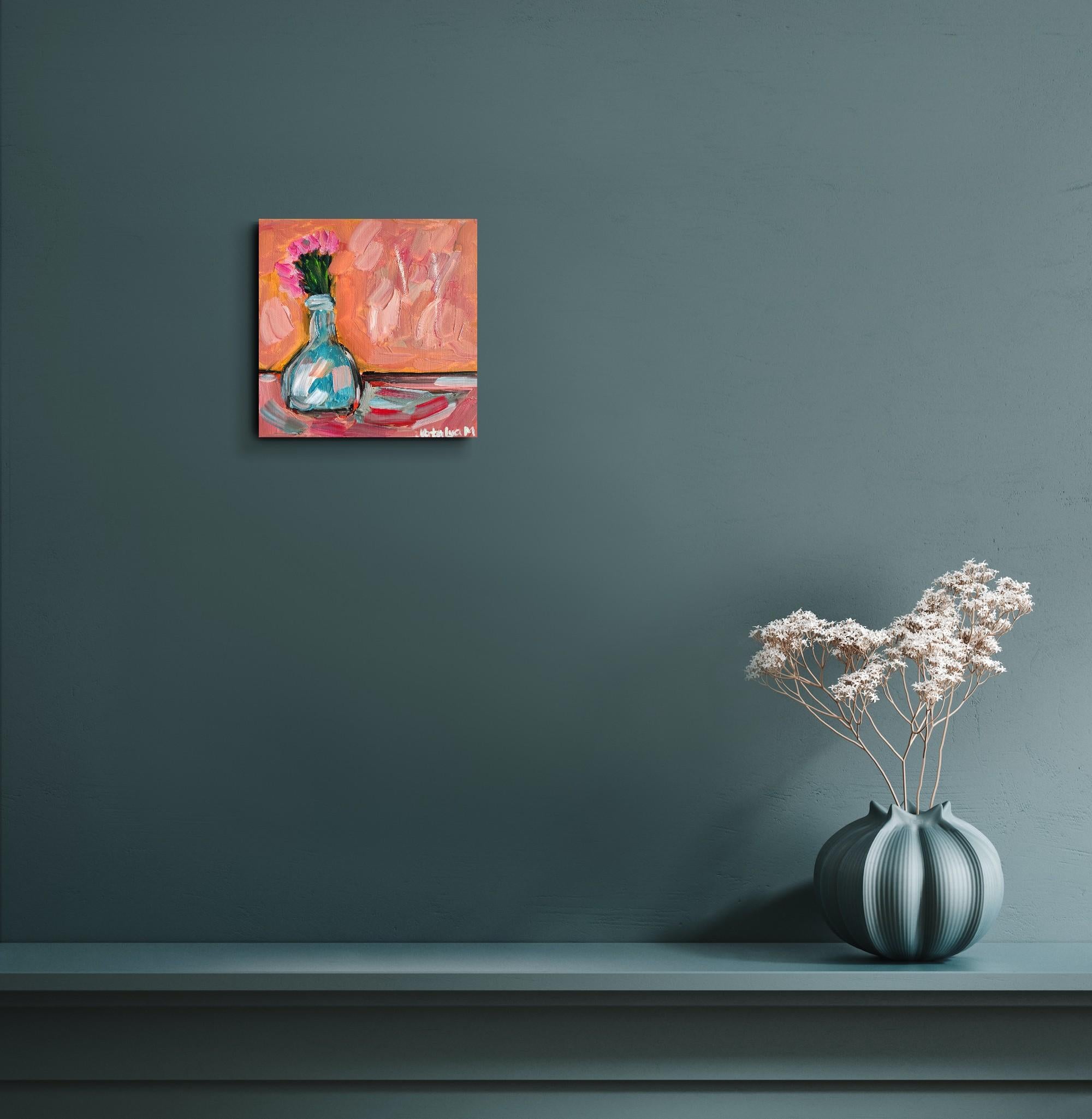 Pintura al óleo expresiva floral impresionista sobre lienzo 