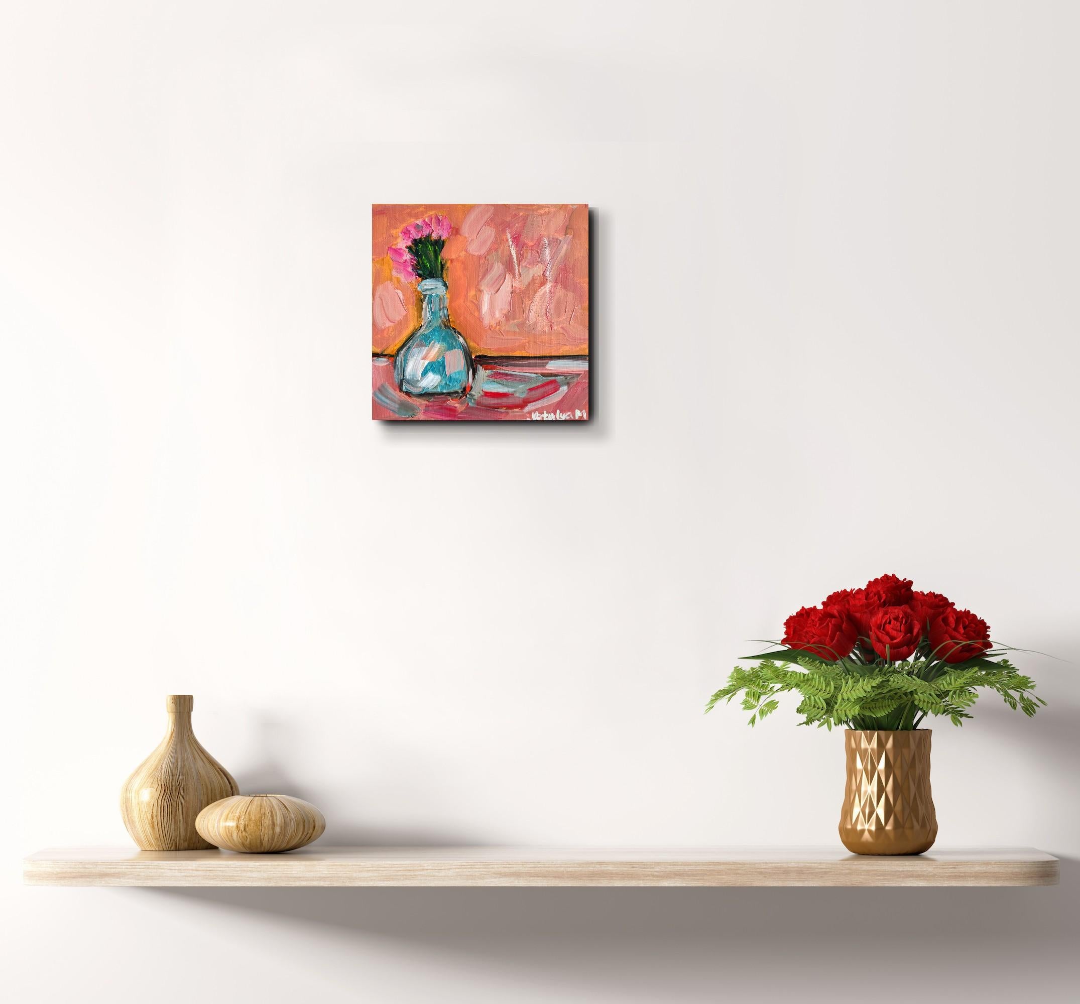 Pintura al óleo expresiva floral impresionista sobre lienzo 