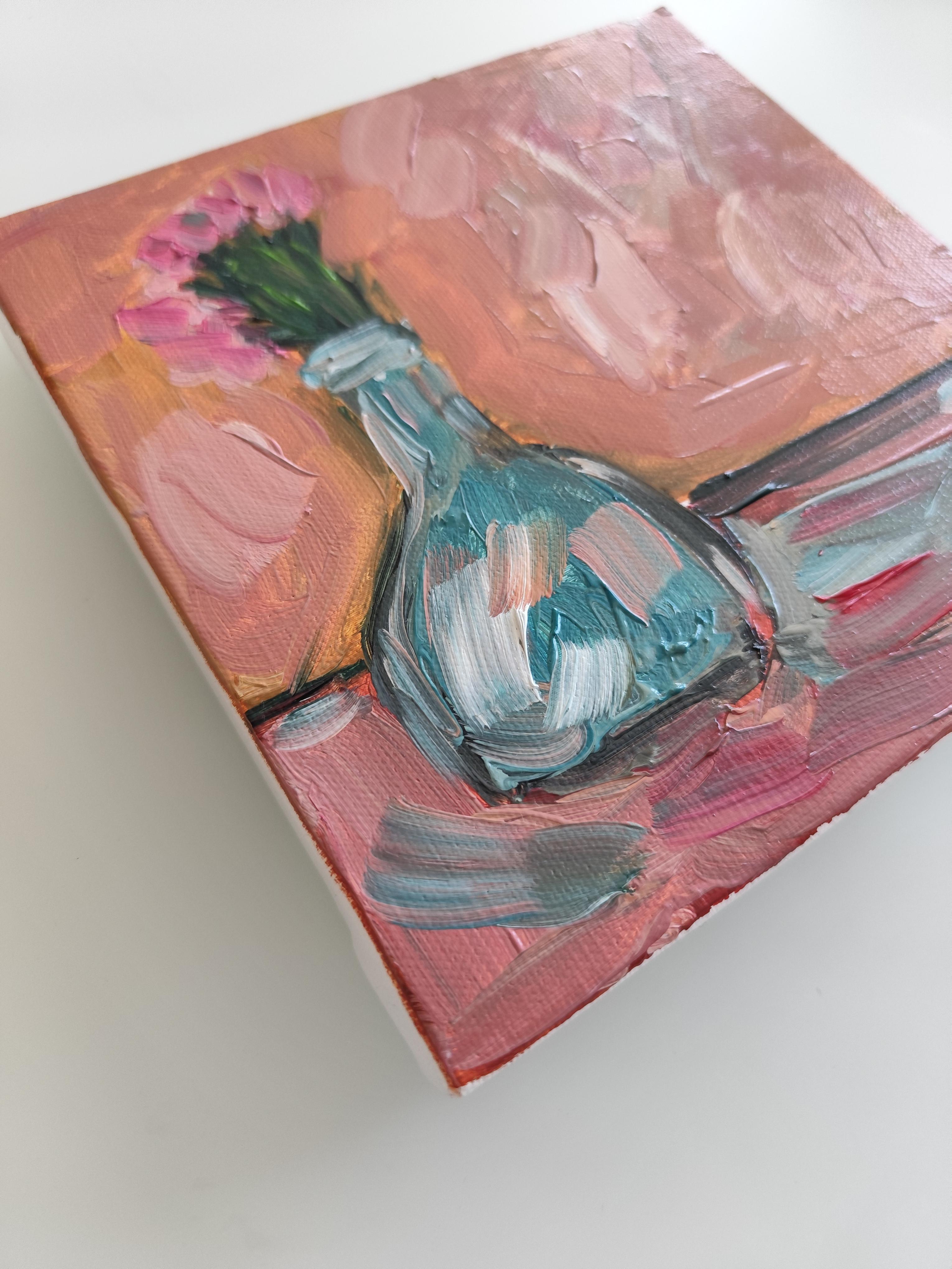 Pintura al óleo expresiva floral impresionista sobre lienzo 