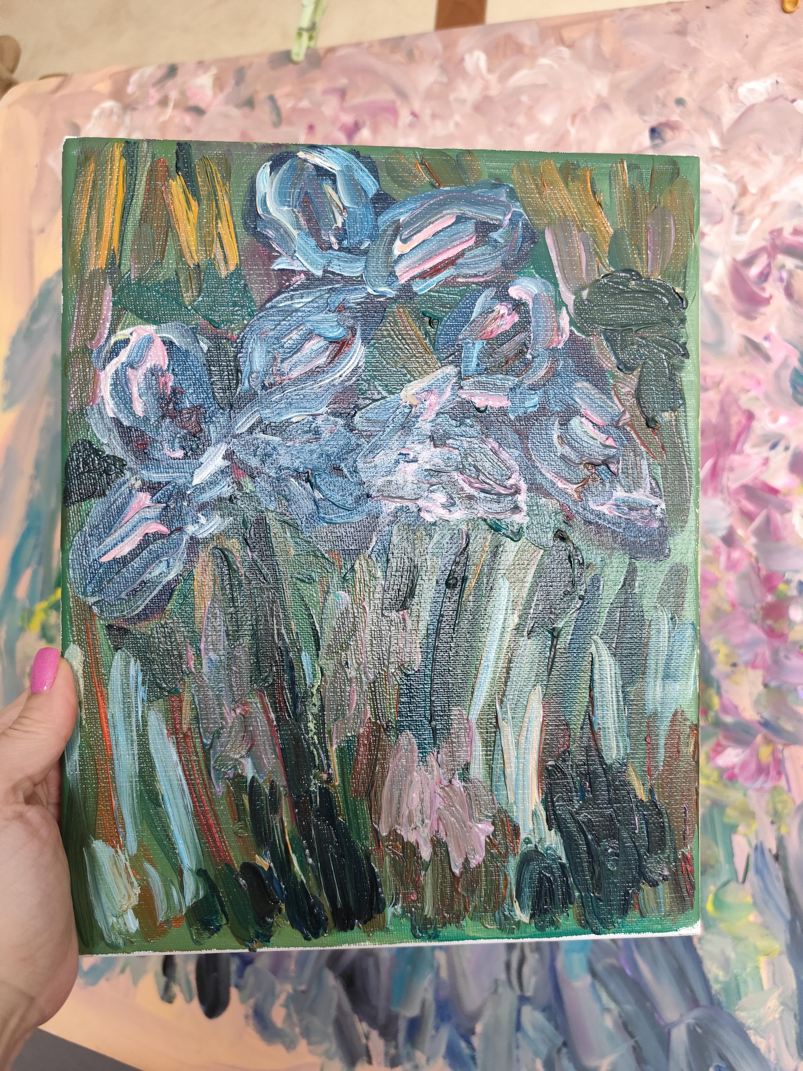 Dipinto floreale ad olio impressionista su tela 