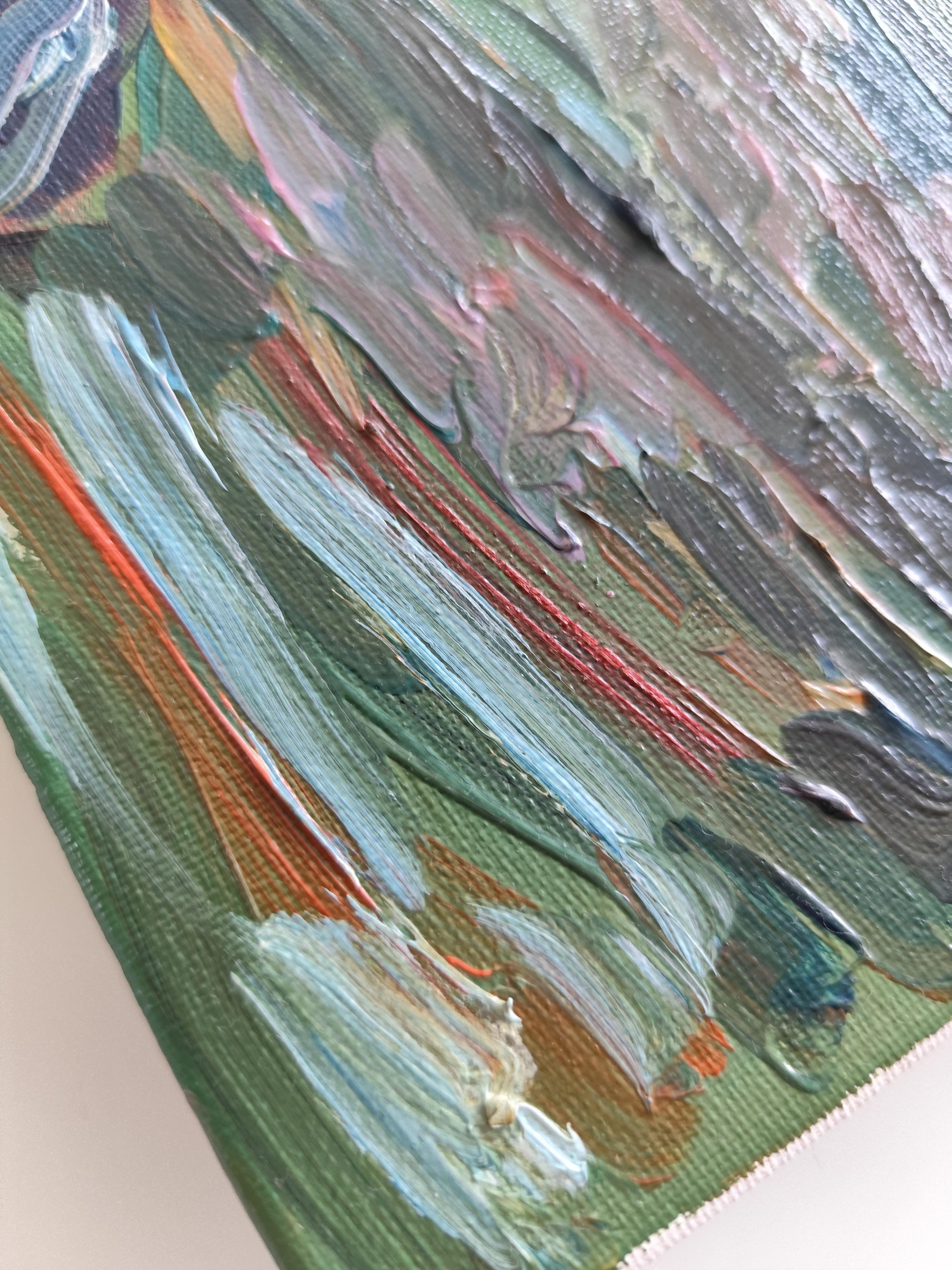 Dipinto floreale ad olio impressionista su tela 
