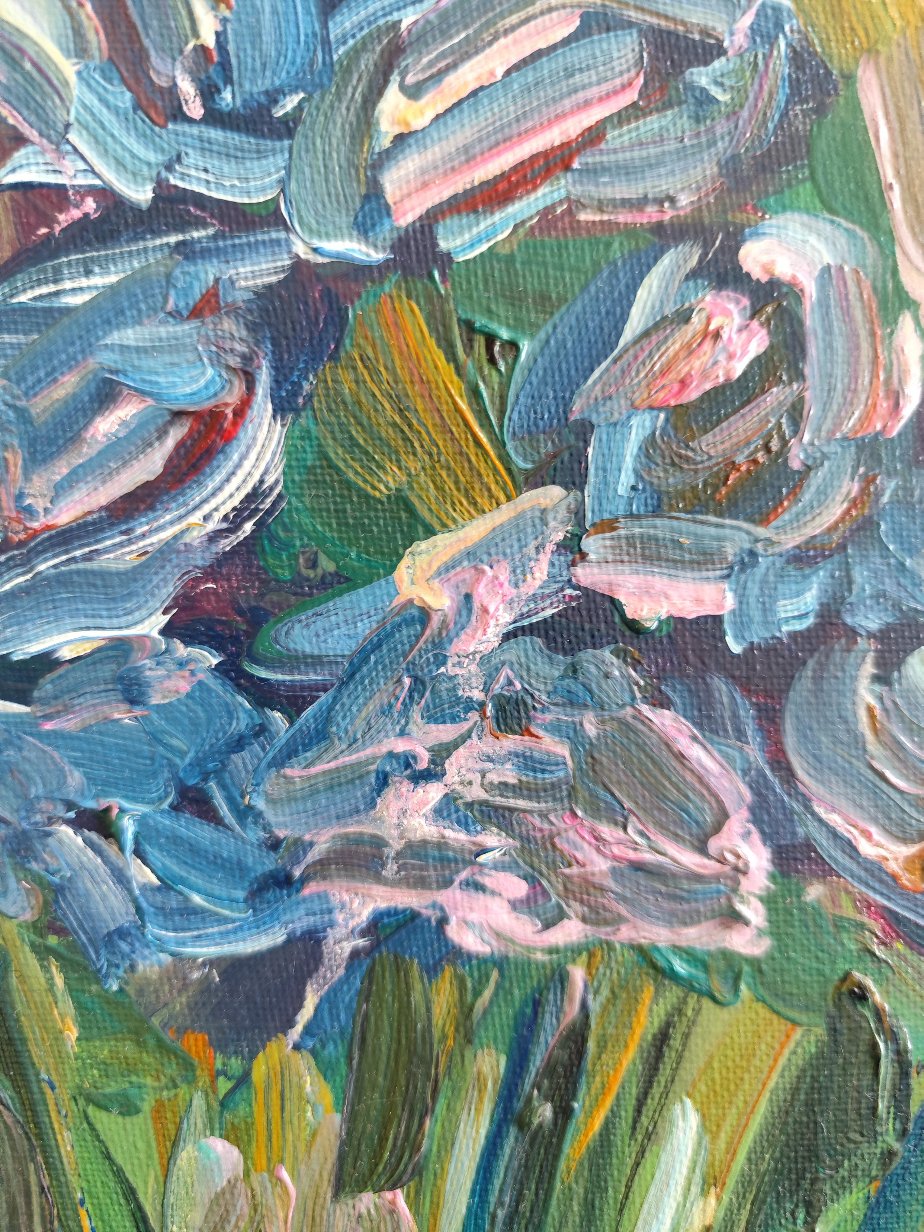 Dipinto floreale ad olio impressionista su tela 