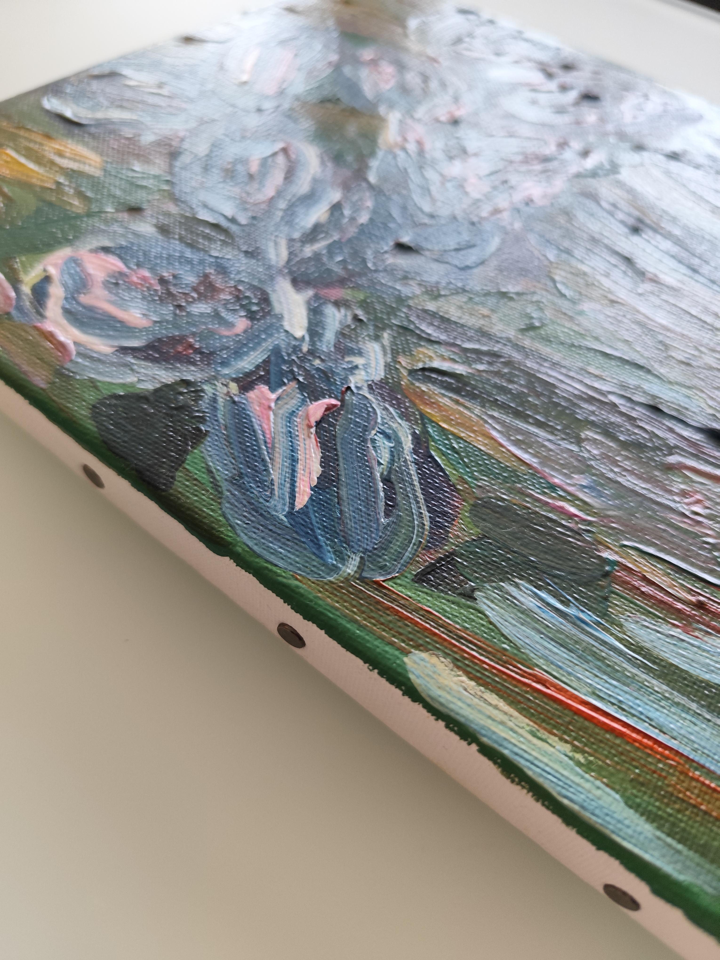 Dipinto floreale ad olio impressionista su tela 