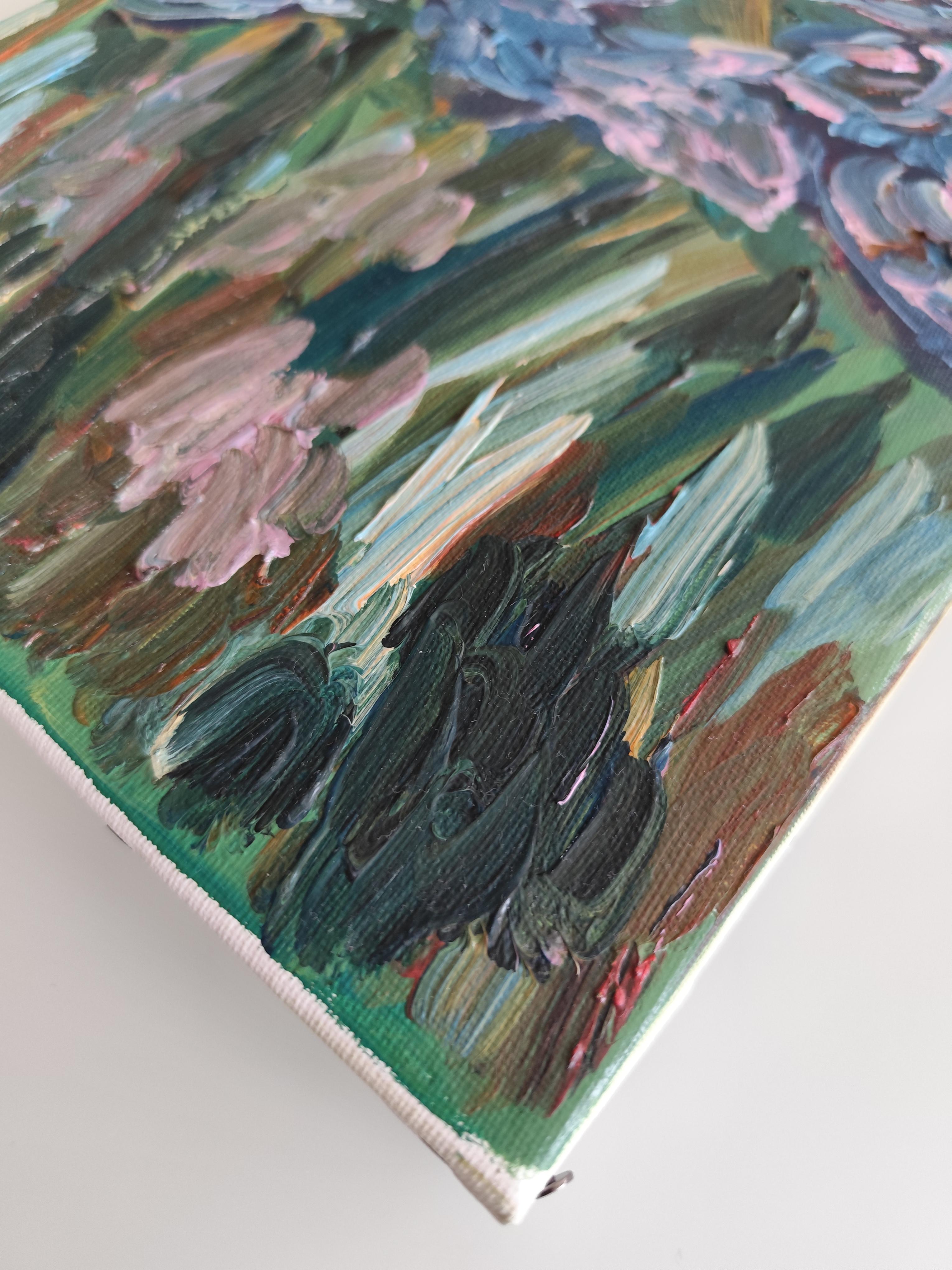 Dipinto floreale ad olio impressionista su tela 