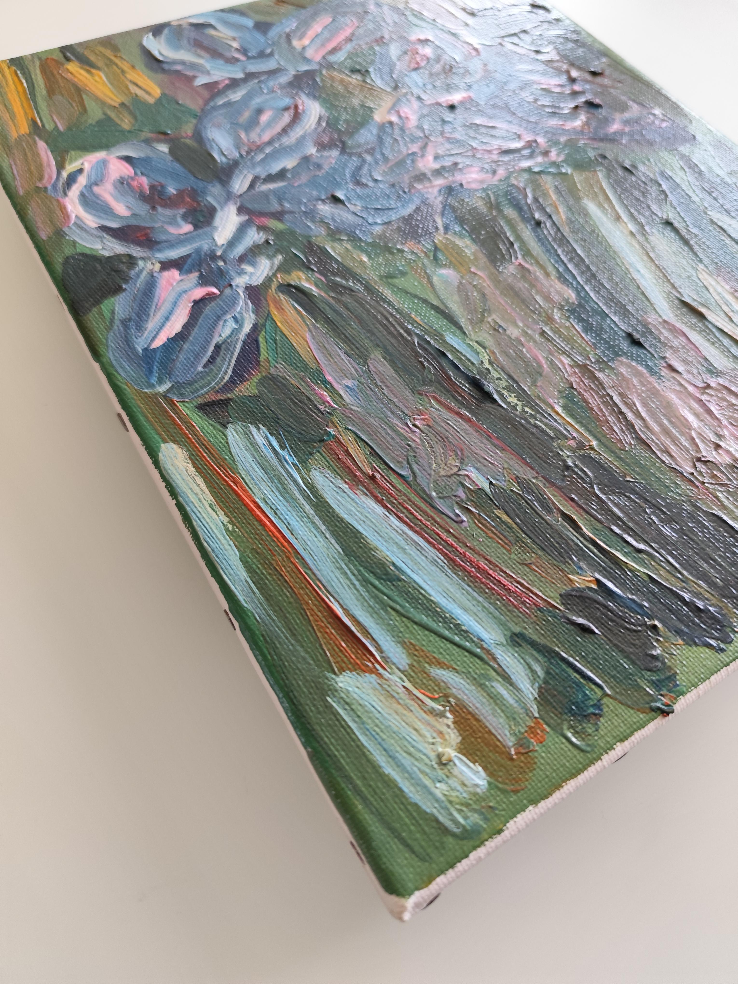 Dipinto floreale ad olio impressionista su tela 