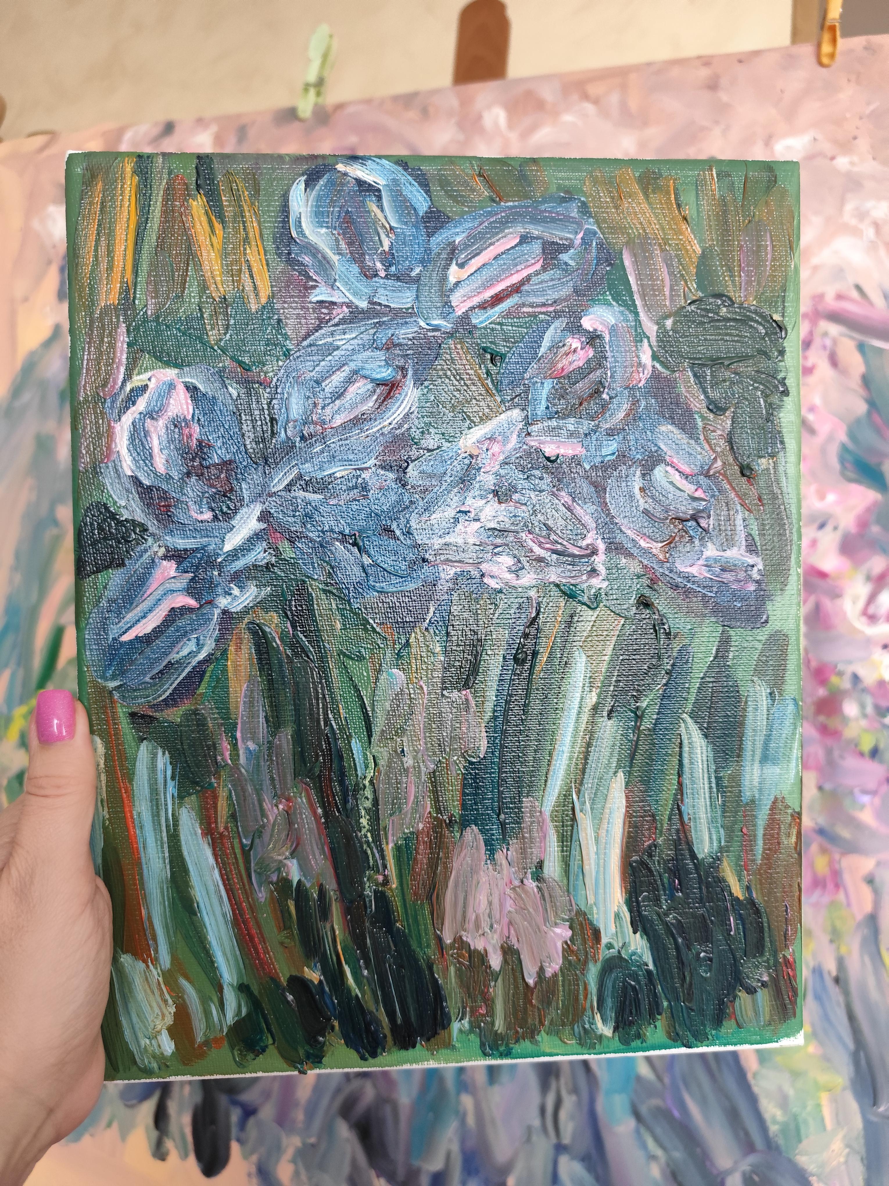 Dipinto floreale ad olio impressionista su tela 