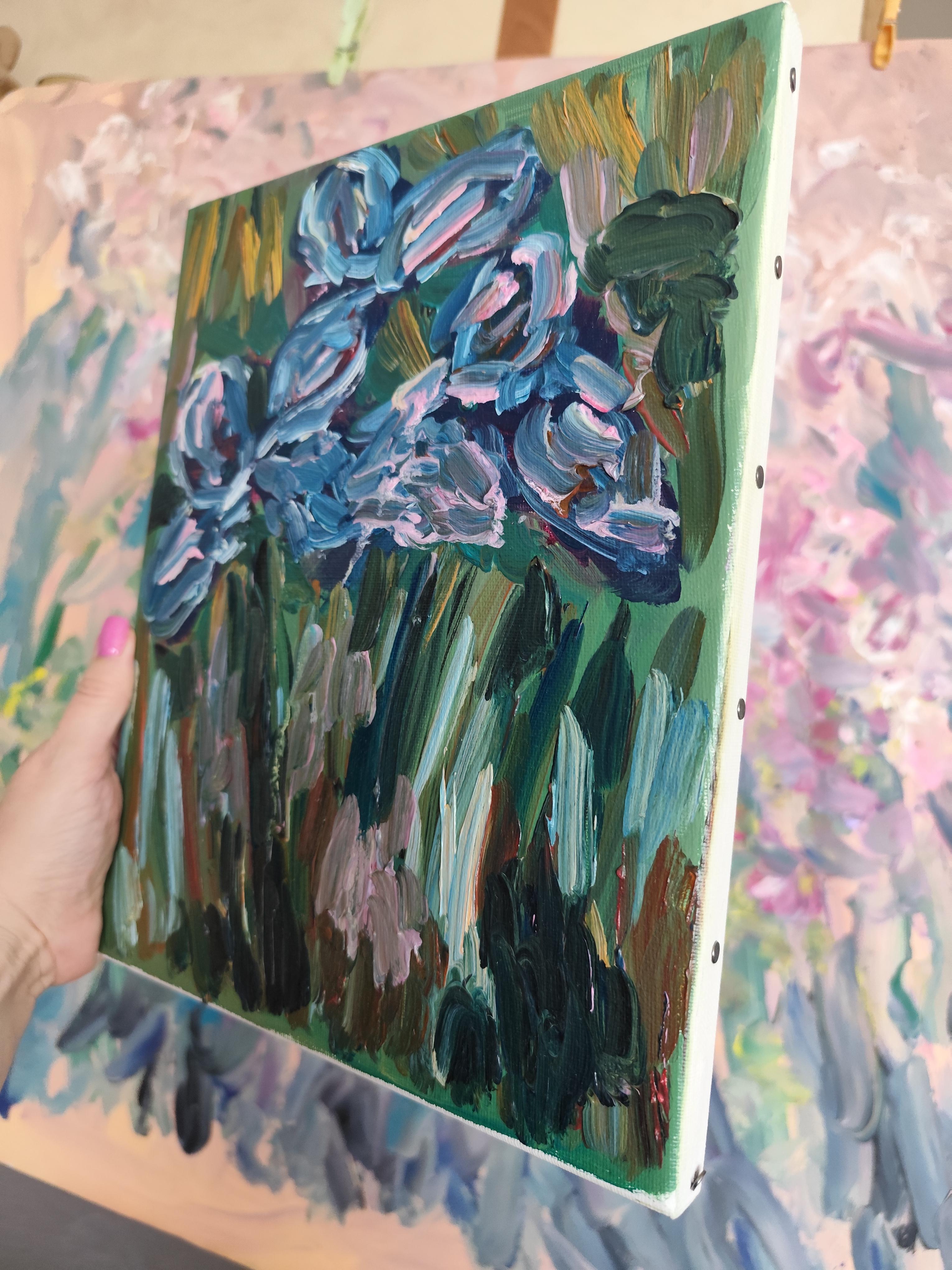 Dipinto floreale ad olio impressionista su tela 