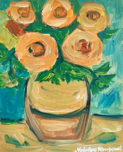 Quadro impressionista espressivo ad olio su tavola "Fioritura arancione dell'estate".