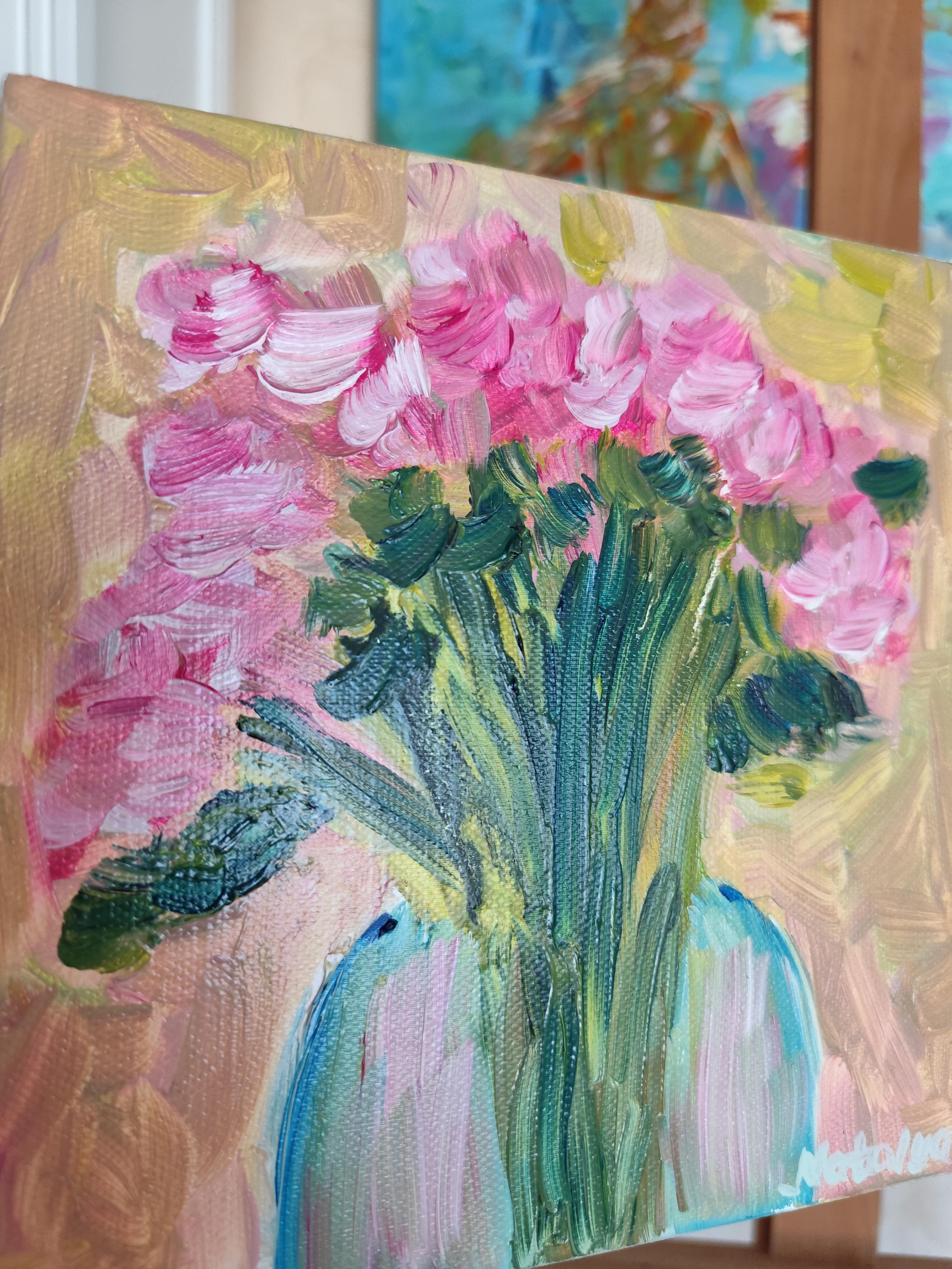 Dipinto floreale ad olio impressionista su tela 