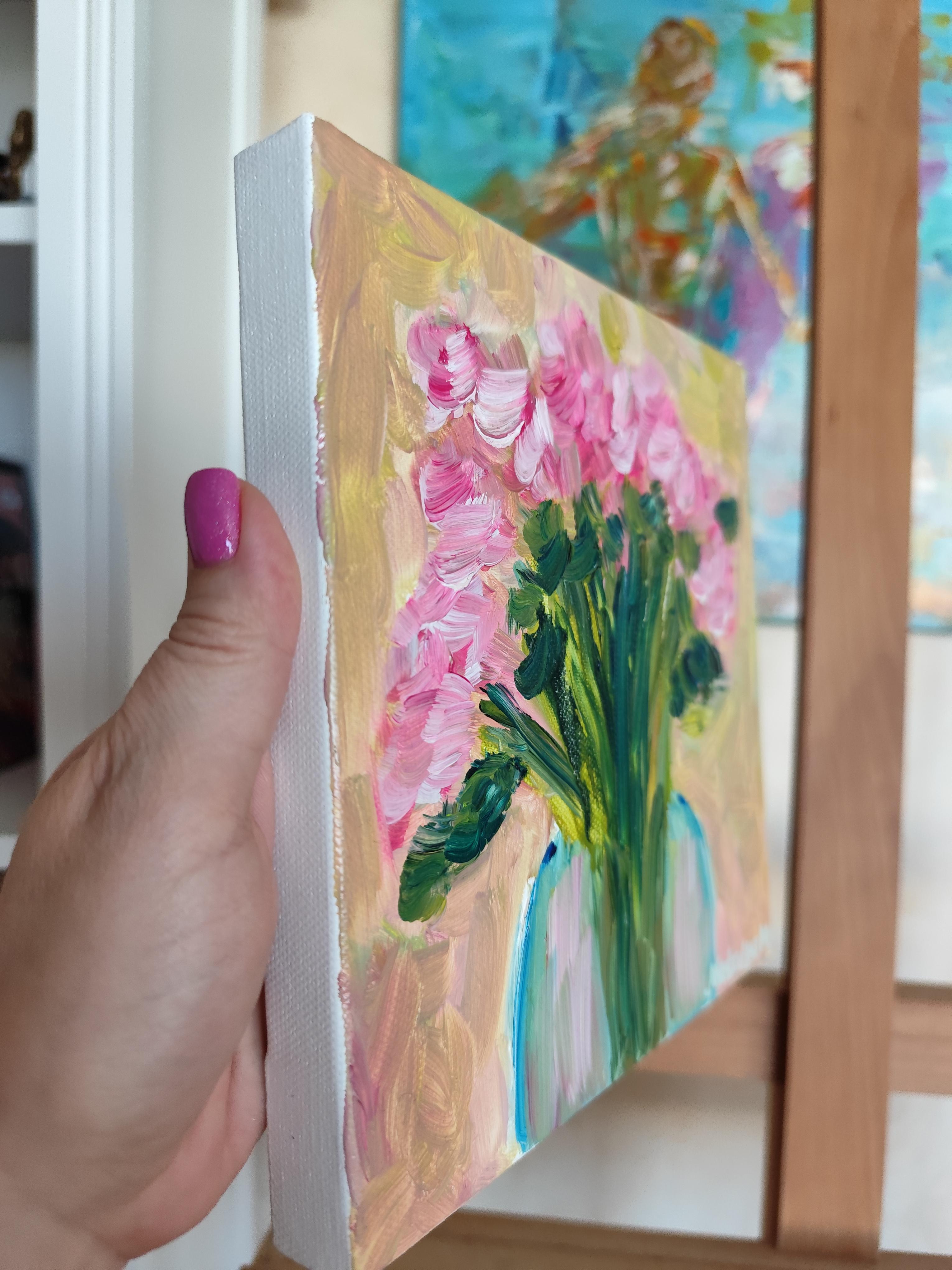 Dipinto floreale ad olio impressionista su tela 