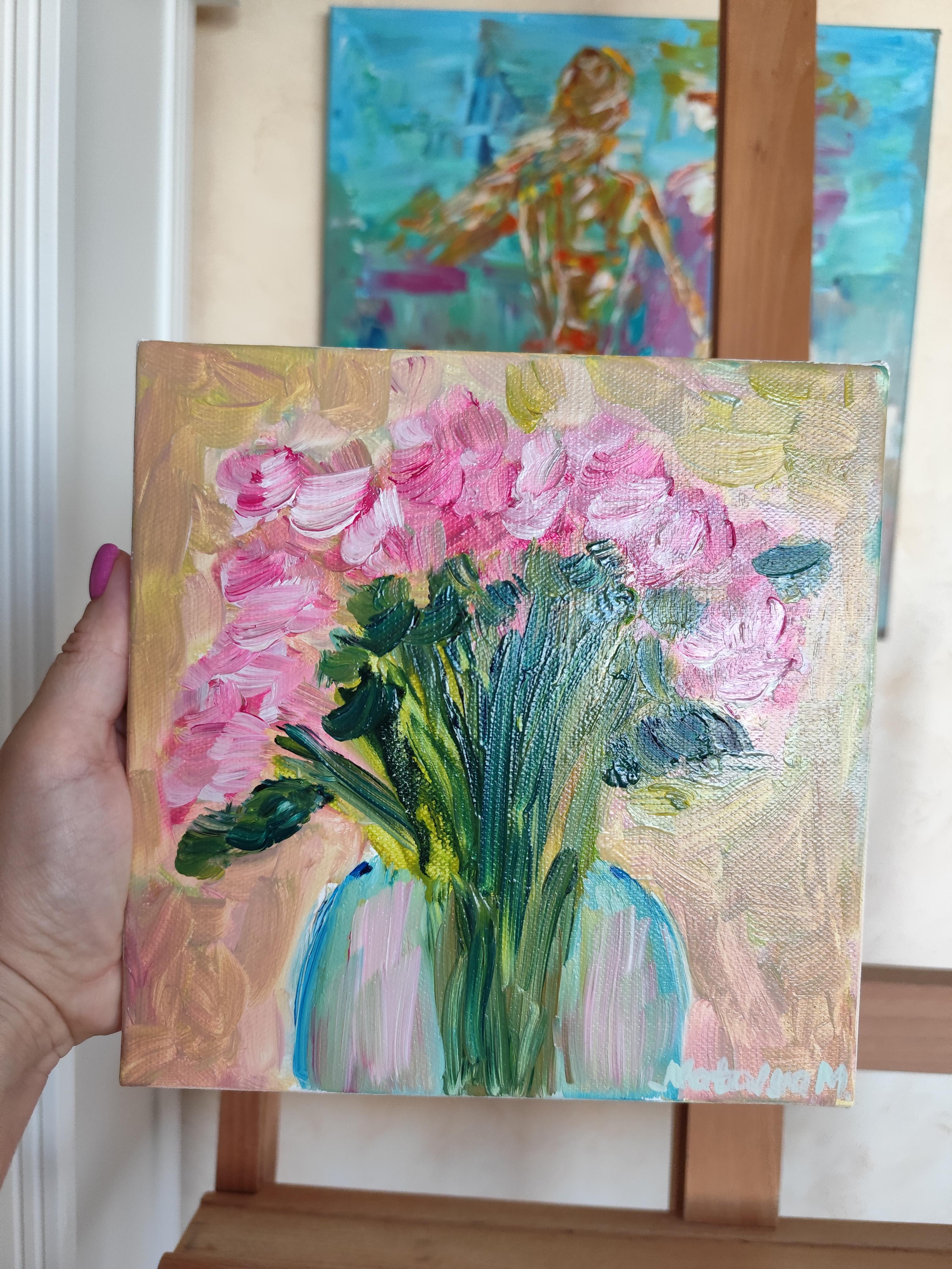 Dipinto floreale ad olio impressionista su tela 