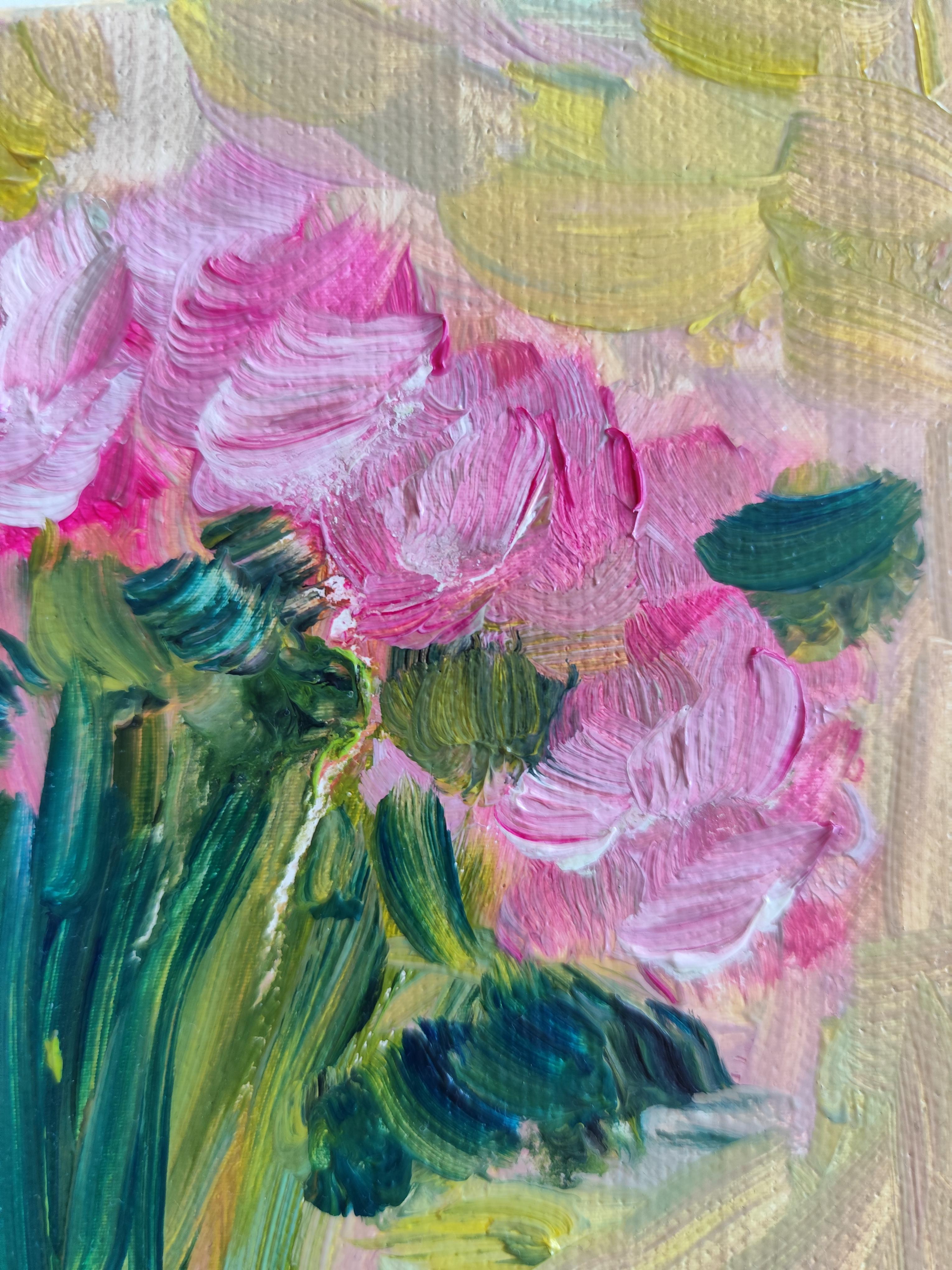 Dipinto floreale ad olio impressionista su tela 