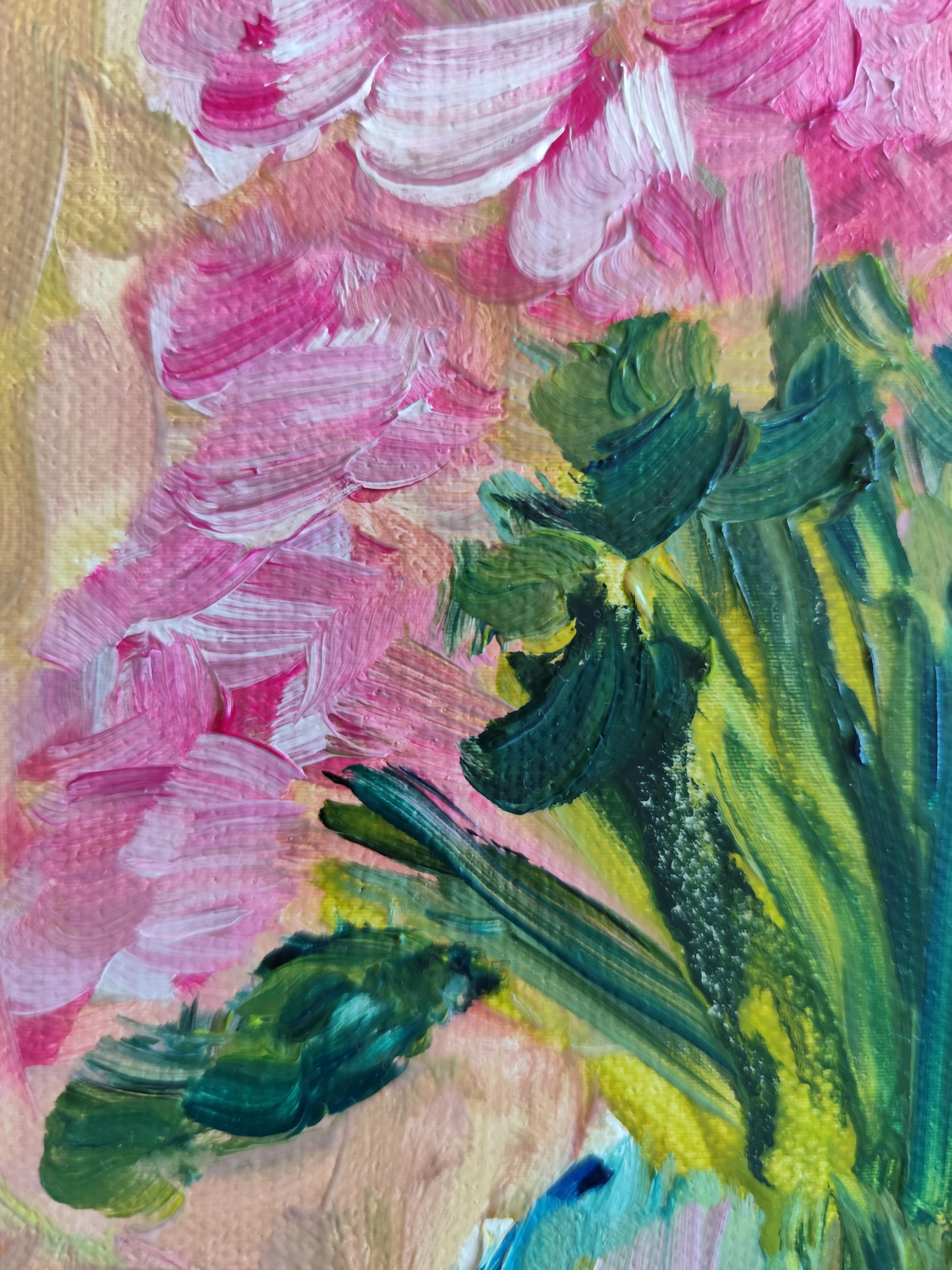 Dipinto floreale ad olio impressionista su tela 