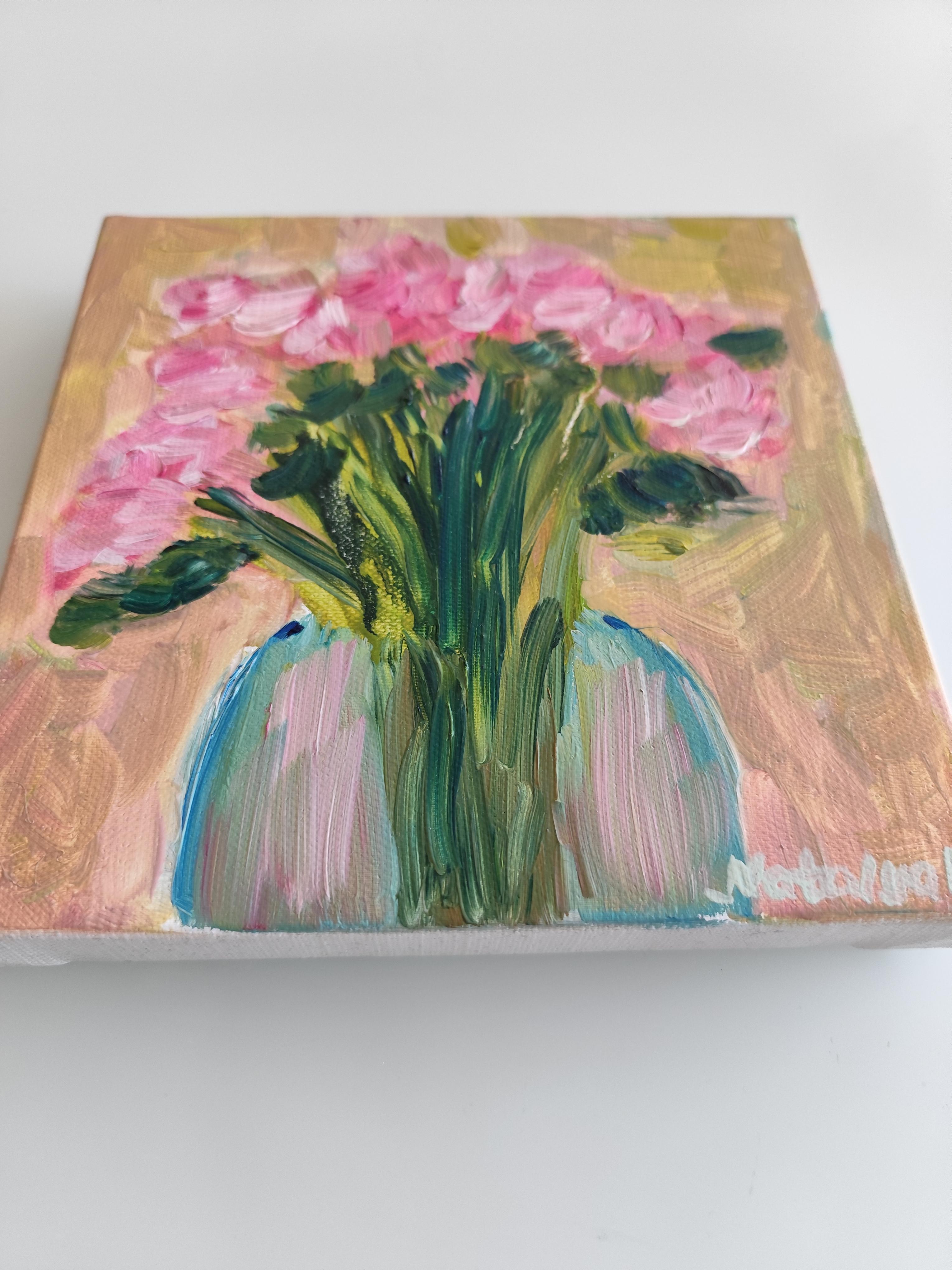 Dipinto floreale ad olio impressionista su tela 