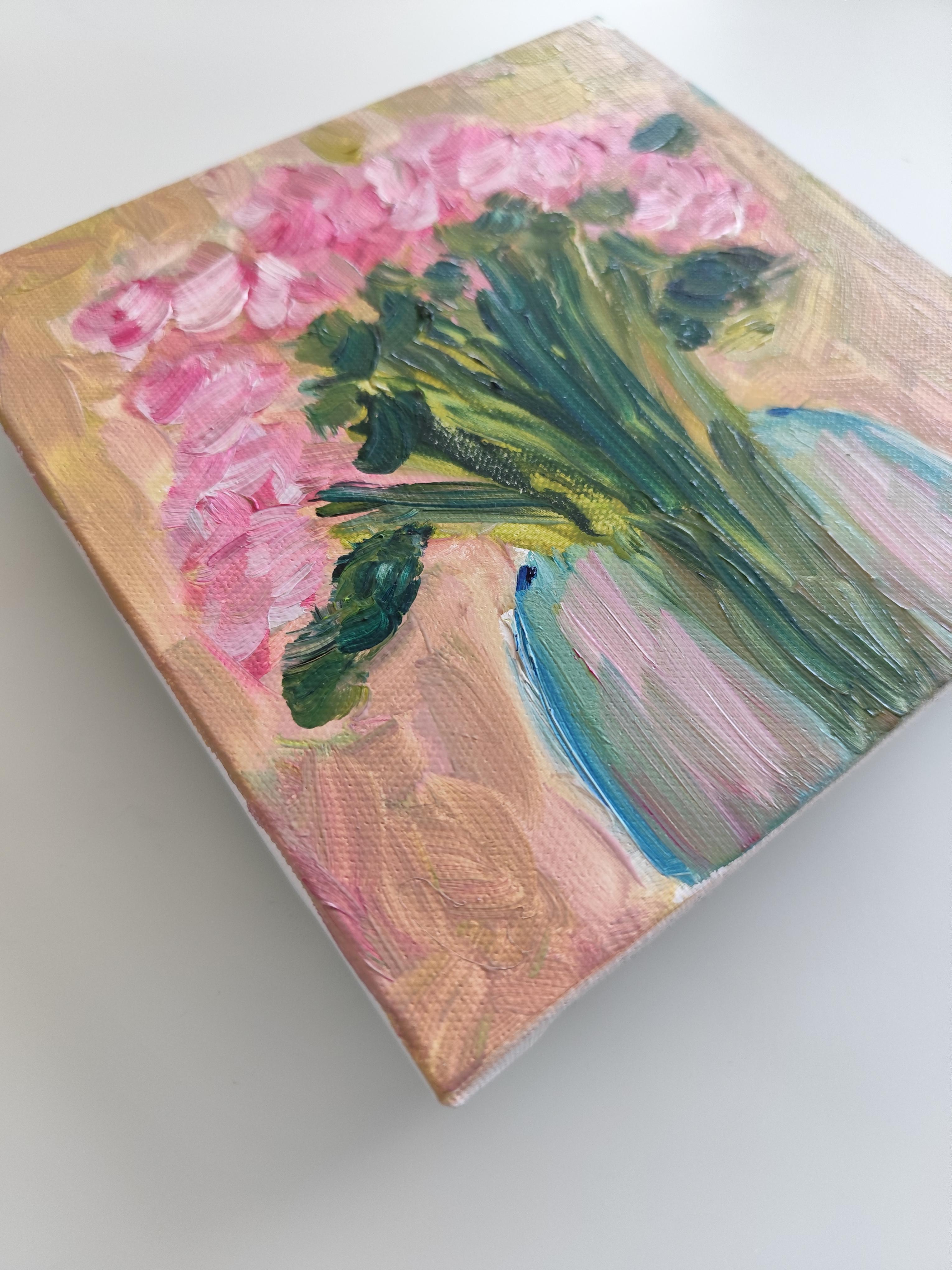 Dipinto floreale ad olio impressionista su tela 