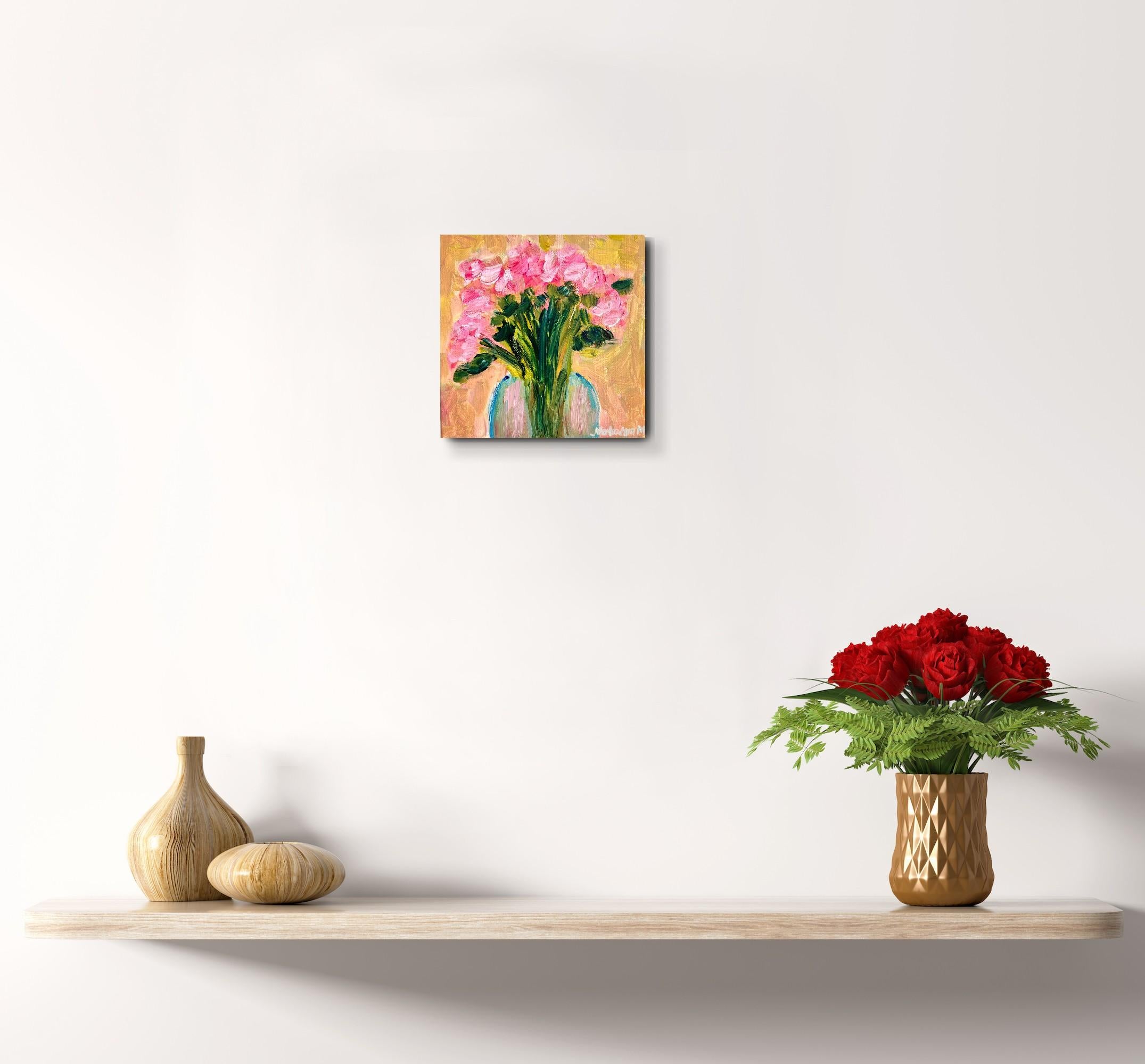 Dipinto floreale ad olio impressionista su tela 