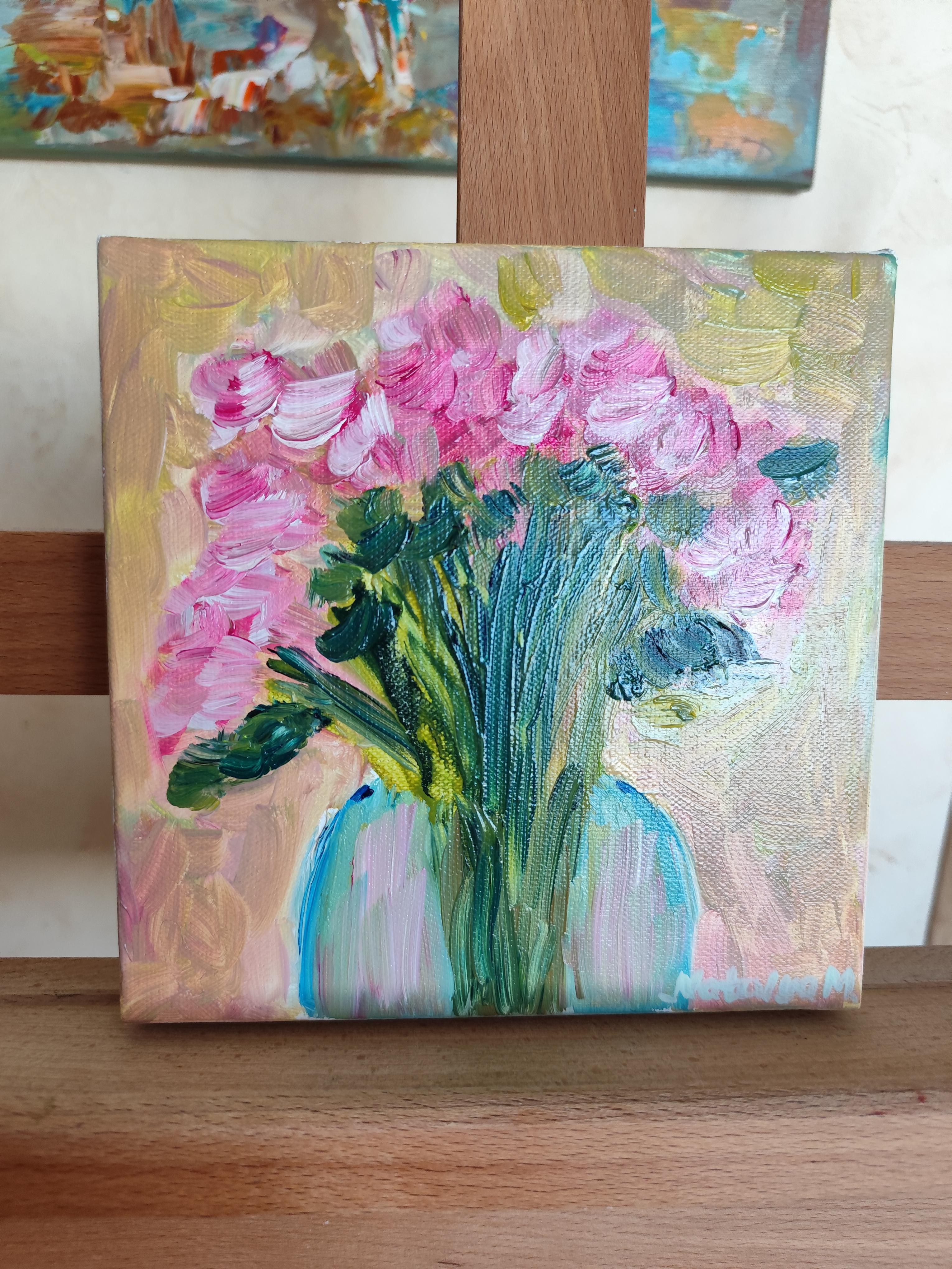 Dipinto floreale ad olio impressionista su tela 