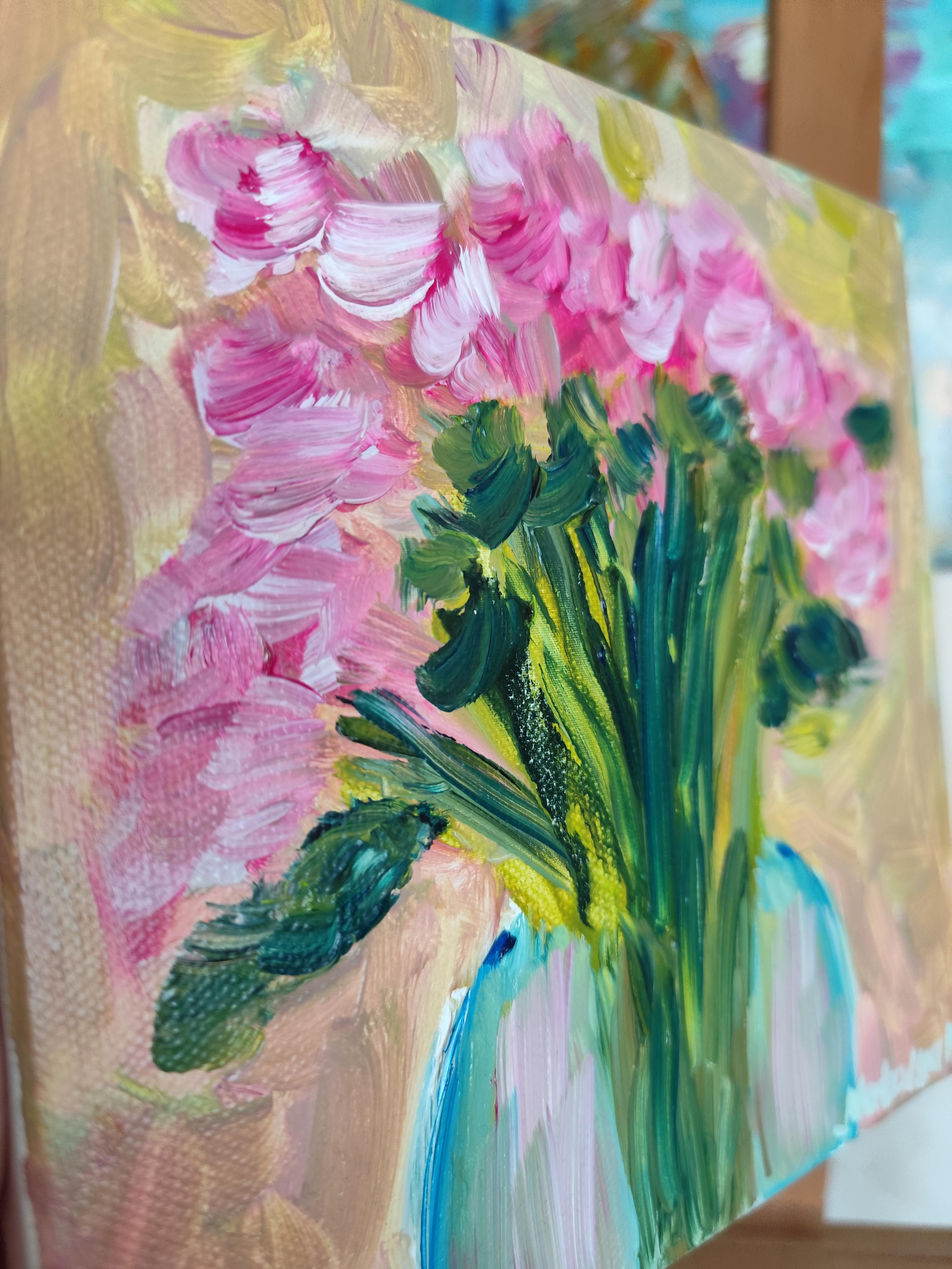 Dipinto floreale ad olio impressionista su tela 