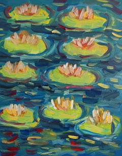 Impressionist floral oil painting Claude Monet inspired canvas "Lilly pond glow"