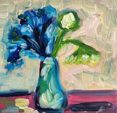 Pintura al óleo vívida floral impresionista sobre lienzo "El aroma de un jardín de verano"