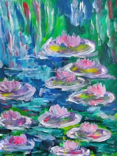 Impressionistisches Gemälde von Nymphen, inspiriert von Claude Monet "Träume bei den Lilien".