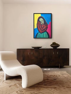 "Inner cry " Large-format Figurative abstract woman's portrait  painting paper