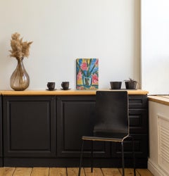 "Irises Roses Unite" Contemporary Oil floral impressionist painting on cardboard