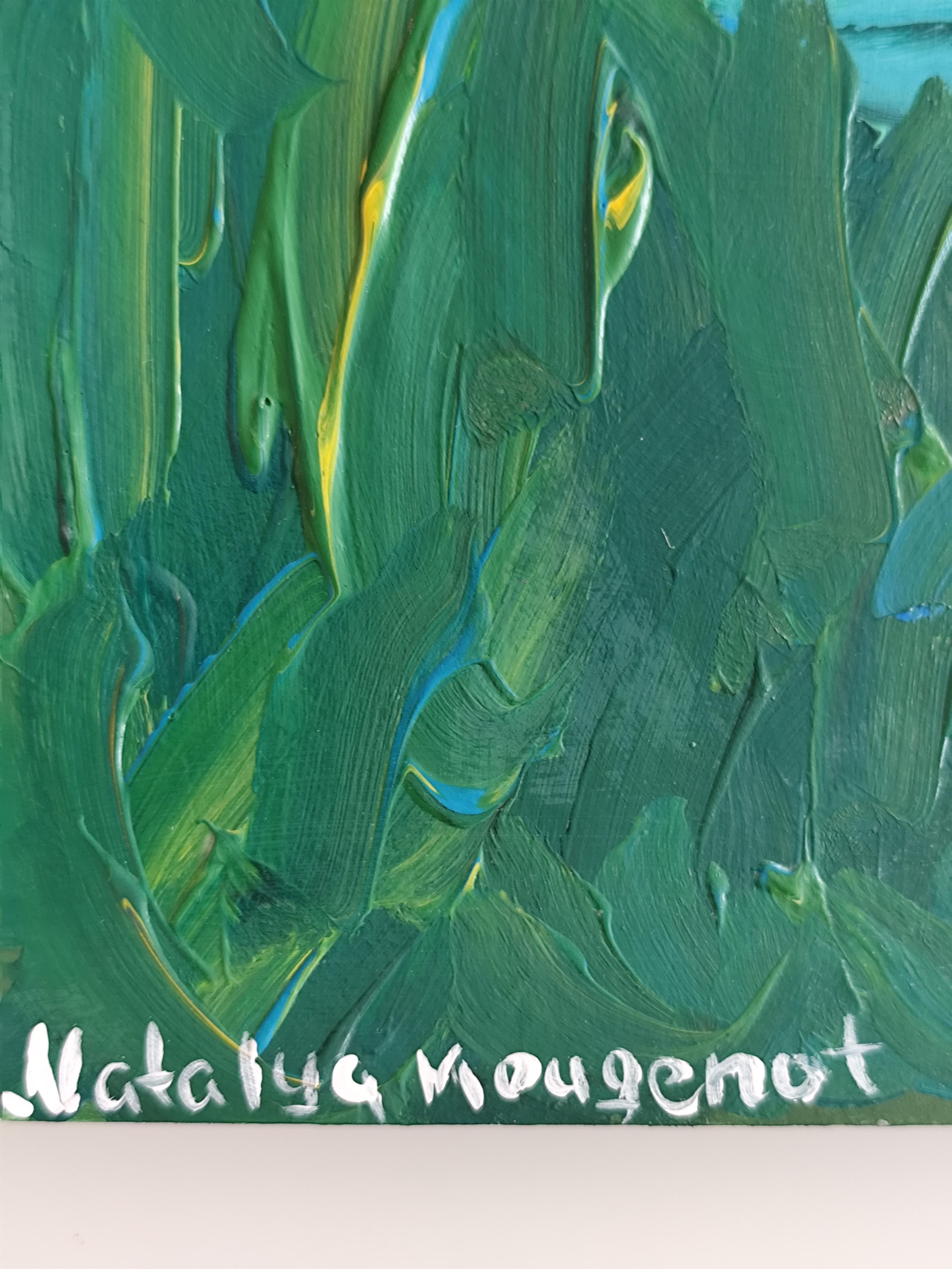 Pittura acrilica astratta contemporanea su carta di un paesaggio marino impressionista in vendita 9
